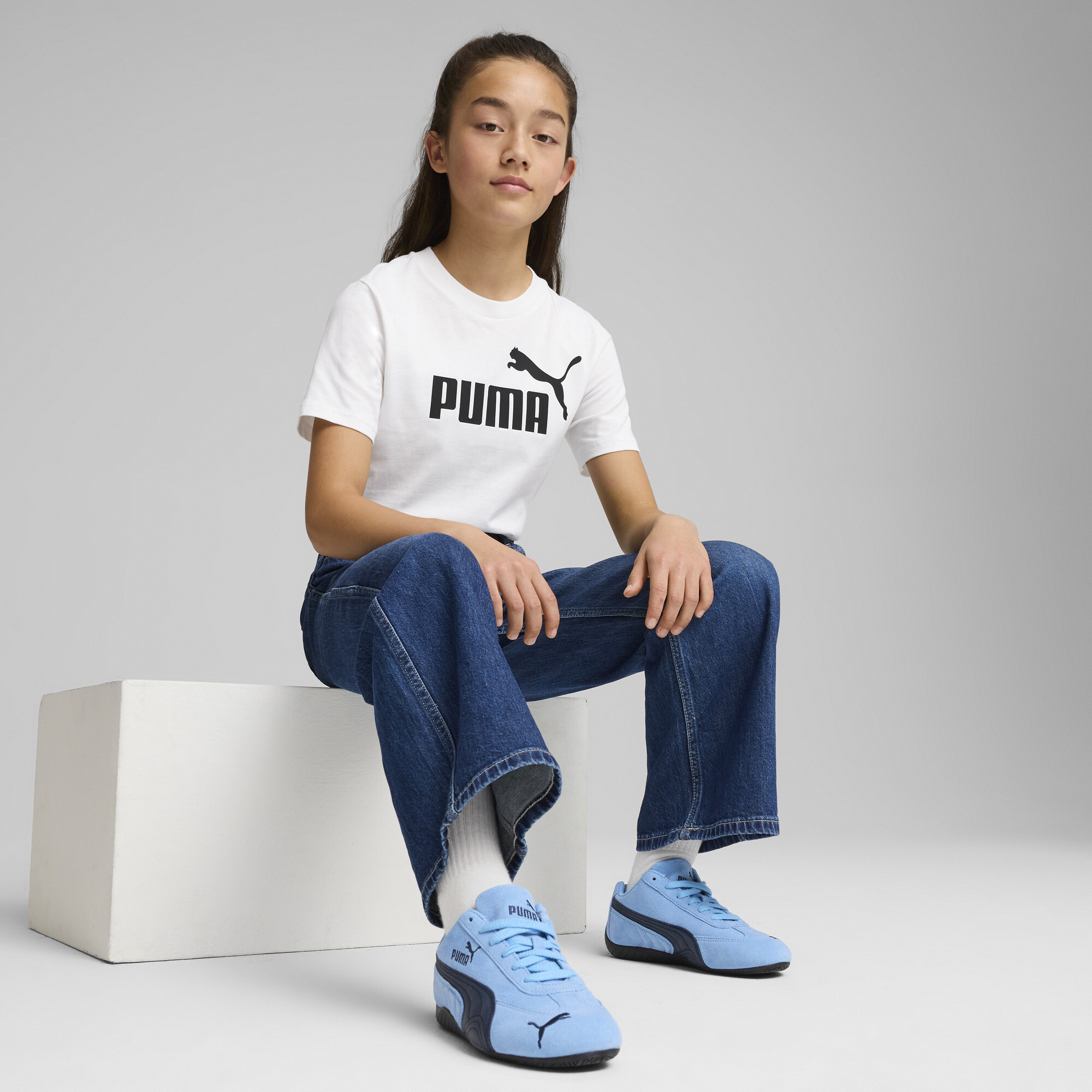 PUMA ESS No. 1-logo T-shirt voor Dames, Wit, Maat 9-10Y thumbnail 2