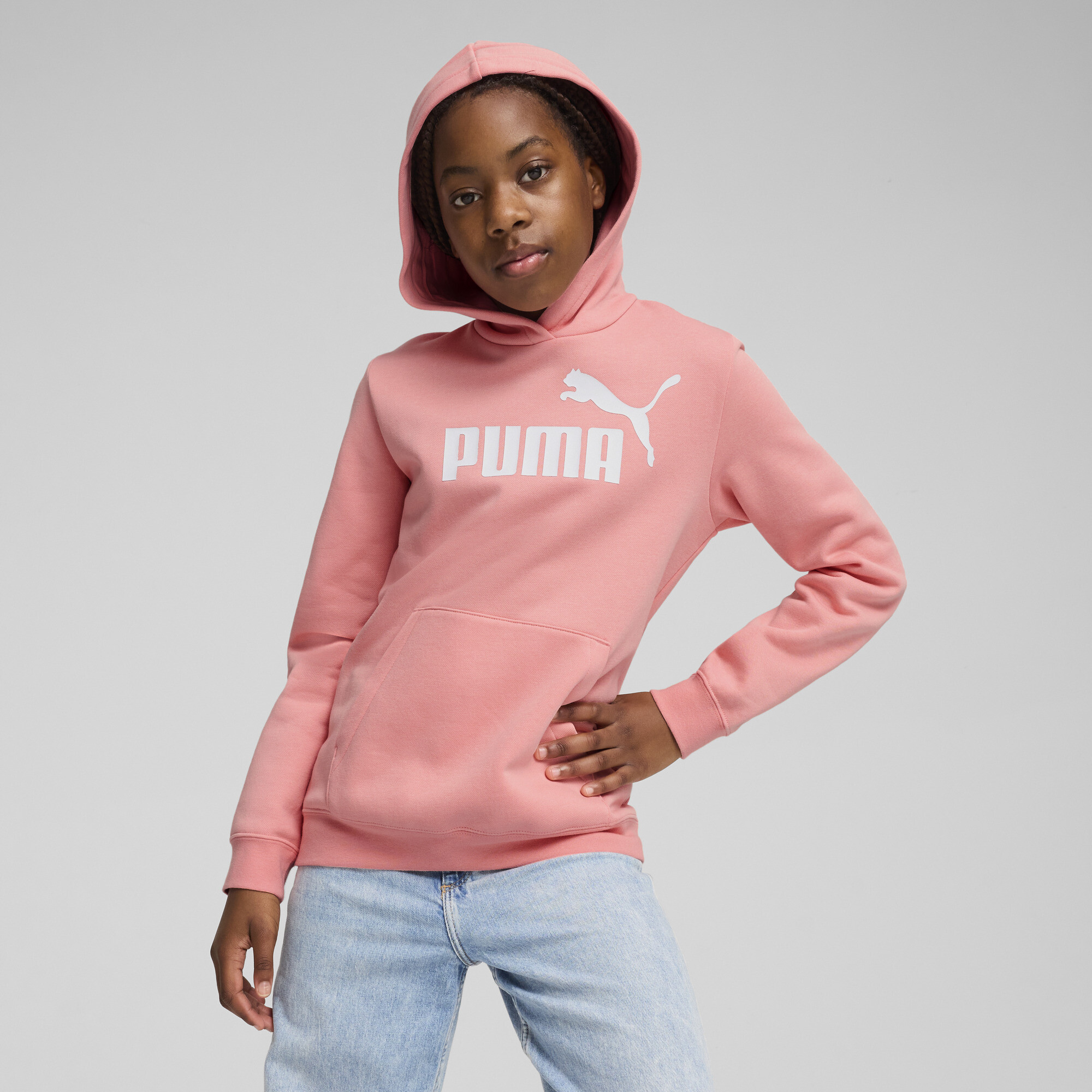 Puma Essentials No. 1 Logo Big Kids' Hoodie In Pink