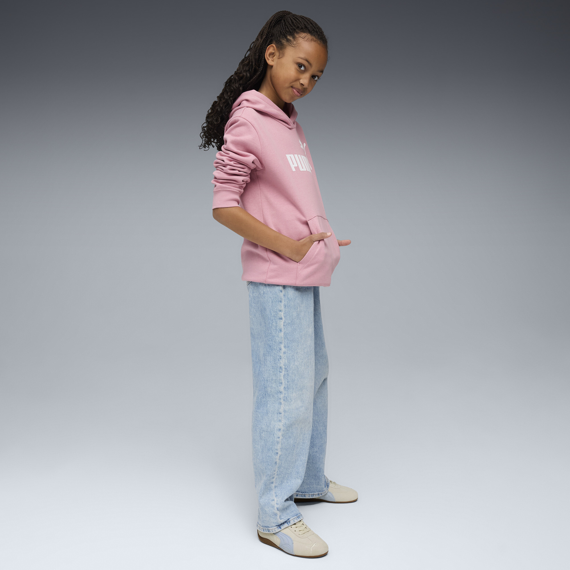 PUMA ESS No. 1-logo fleece hoodie voor Dames, Roze, Maat 15-16Y thumbnail 4
