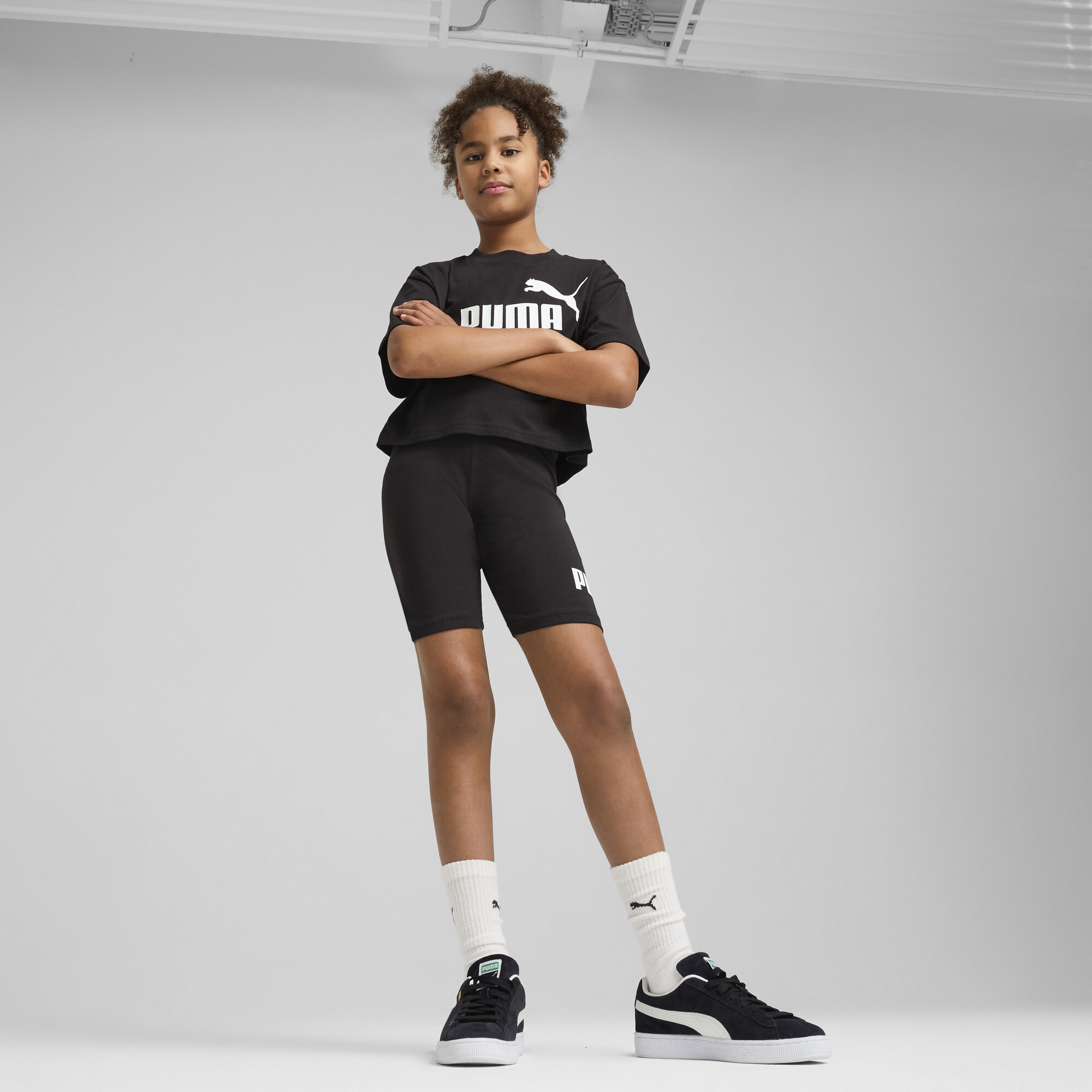 PUMA Ess No. 1-logo korte legging voor Dames, Zwart, Maat 5-6Y thumbnail 4