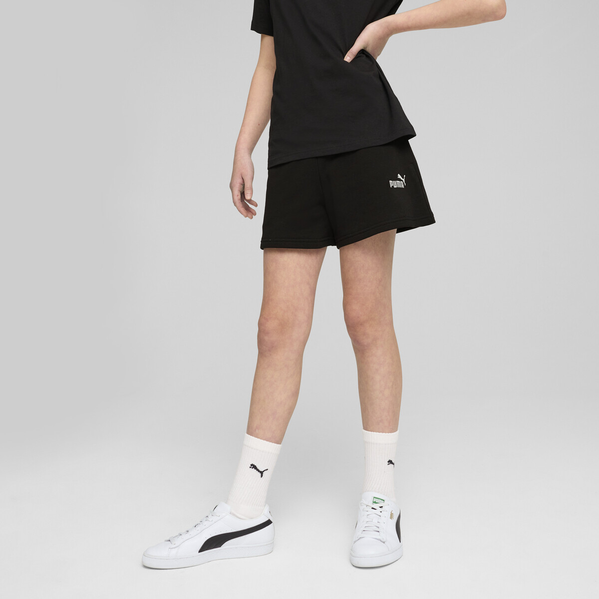 ESS Small No. 1 Logo Shorts Youth in Black by PUMA, 13-14Y