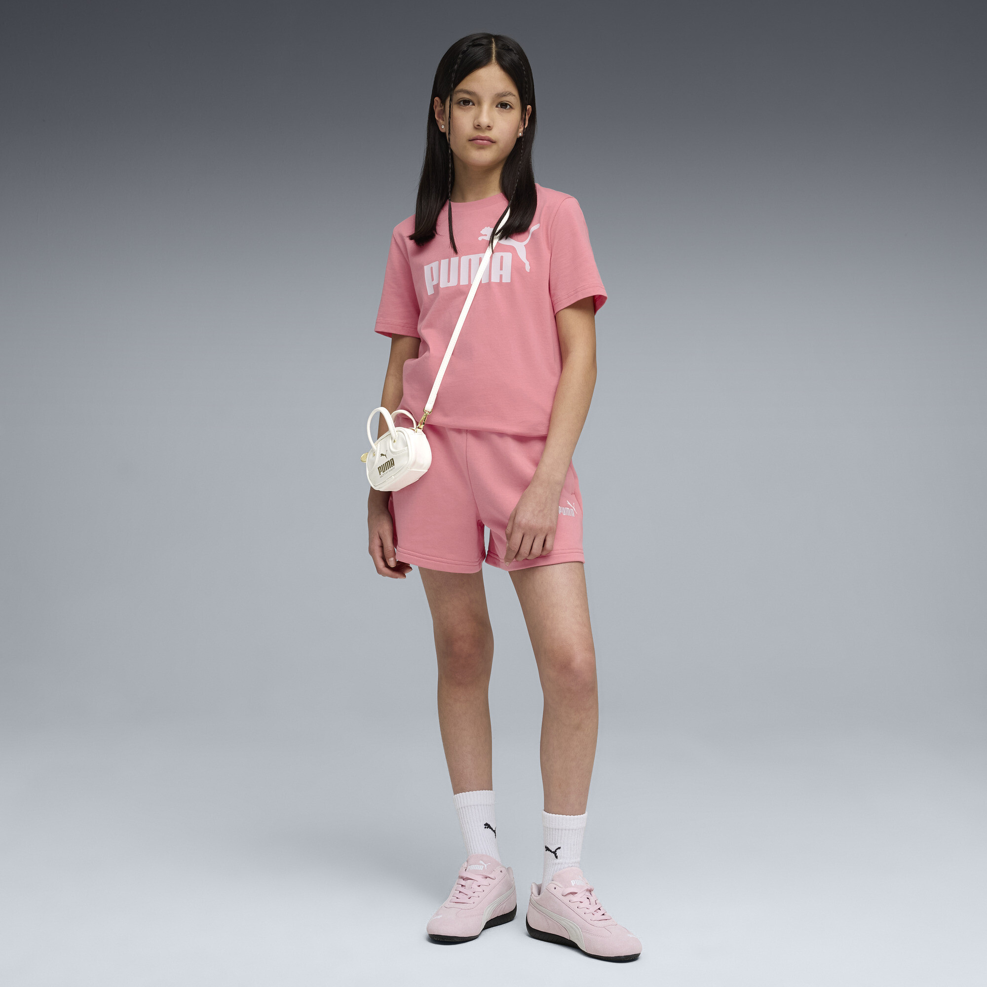 PUMA ESS Small No. 1-logo short voor Dames, Roze, Maat 5-6Y thumbnail 4