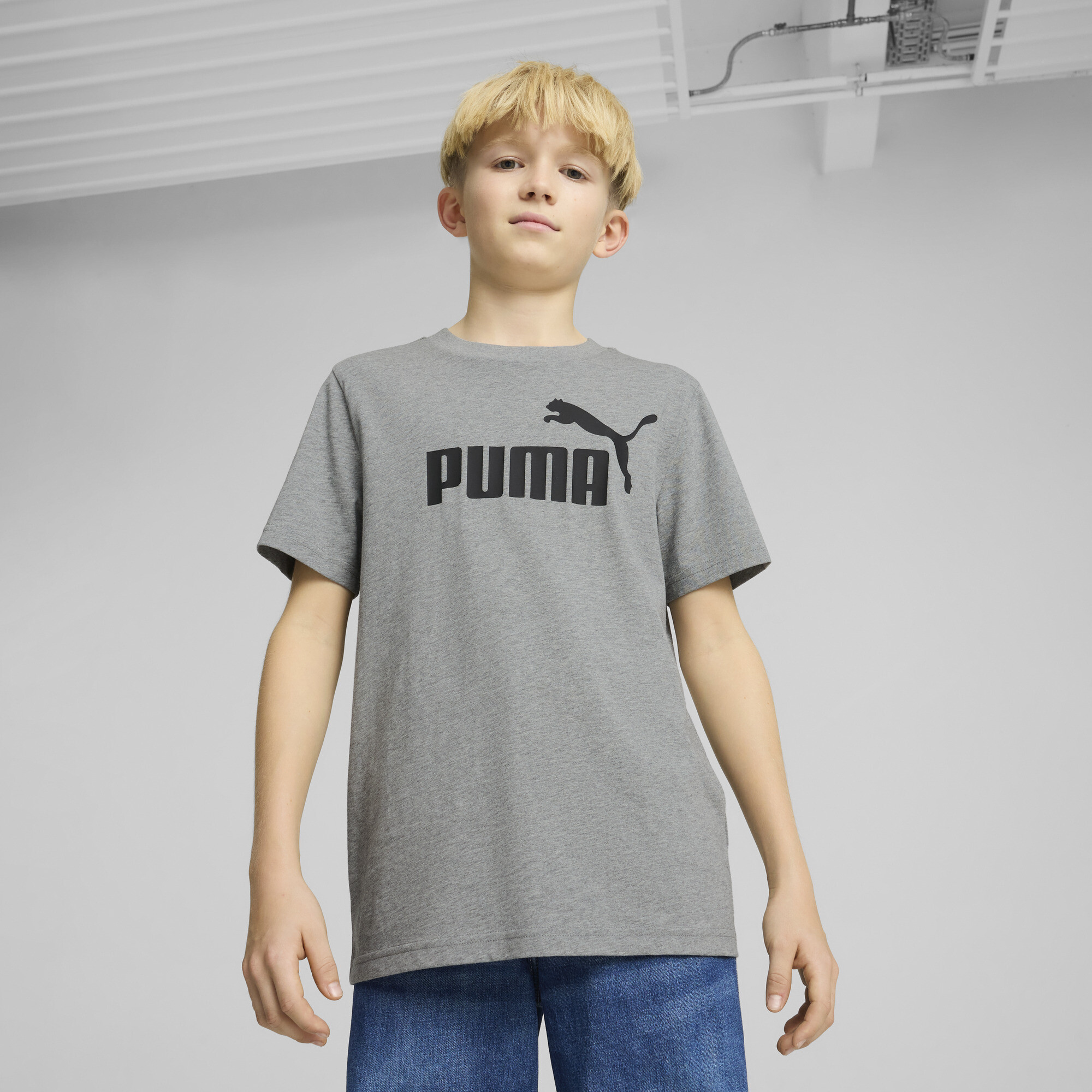 Puma ESS No. 1 Logo T-Shirt Teenager Für Herren Für Damen Für Kinder | Mit Plain | Medium Gray Heather | Größe: 9-10Y