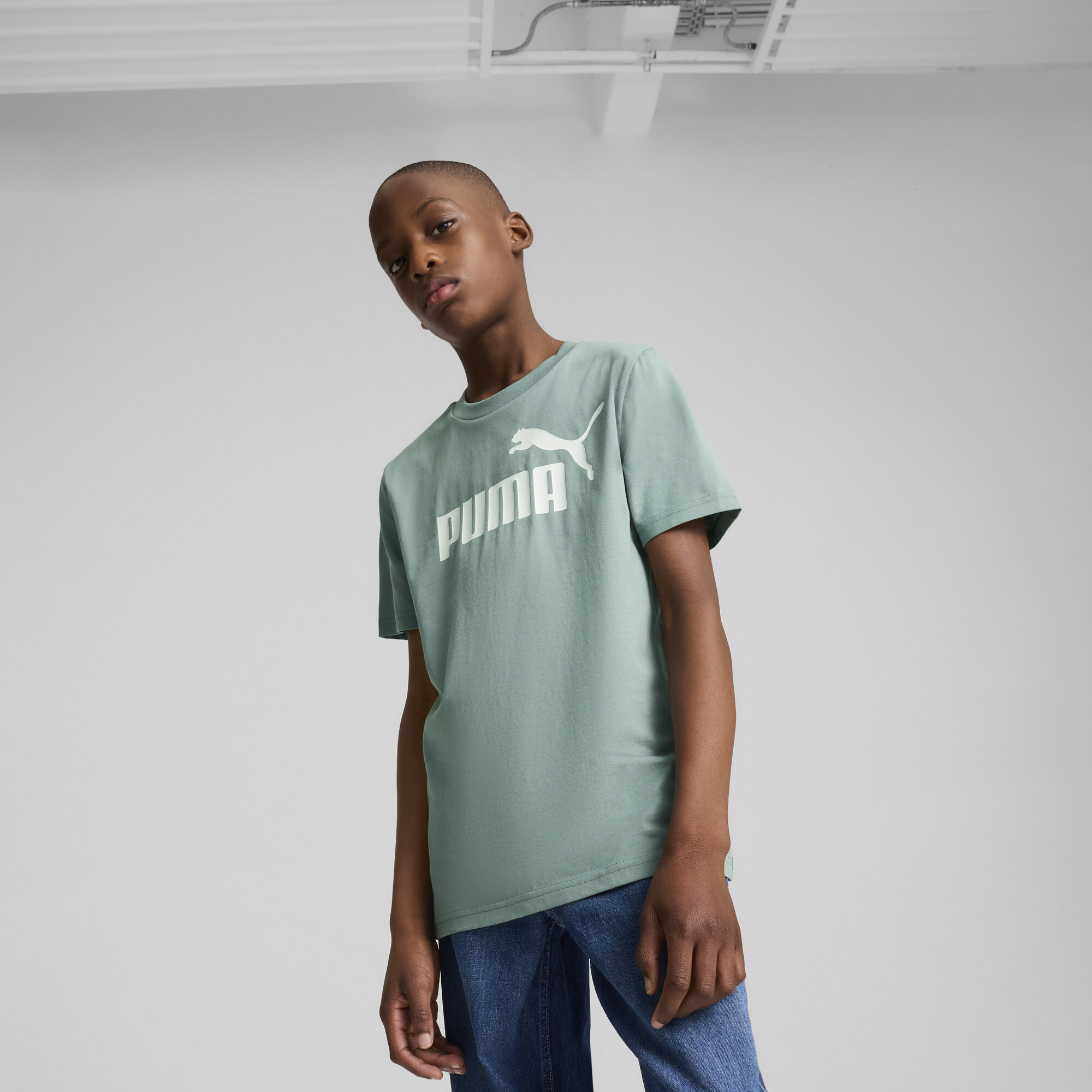 Puma ESS No. 1 Logo T-Shirt Teenager Für Herren Für Damen Für Kinder | Mit Plain | Green Moon | Größe: 9-10Y