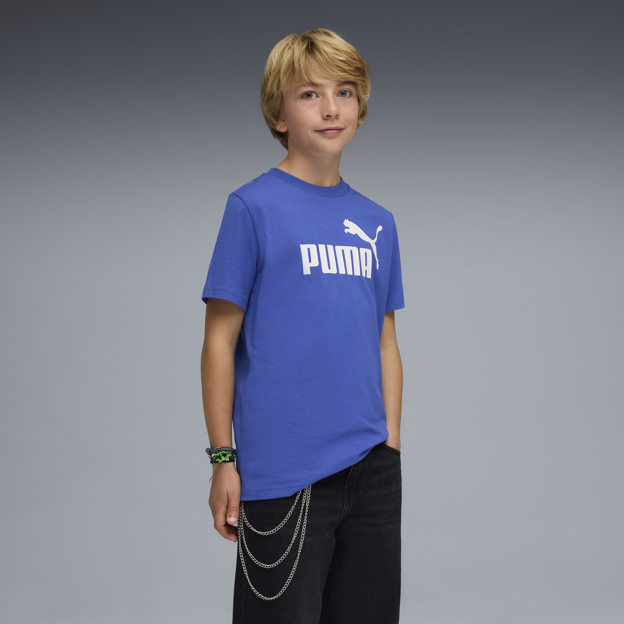 PUMA ESS No. 1-logo T-shirt voor Heren, Blauw, Maat 13-14Y thumbnail 4