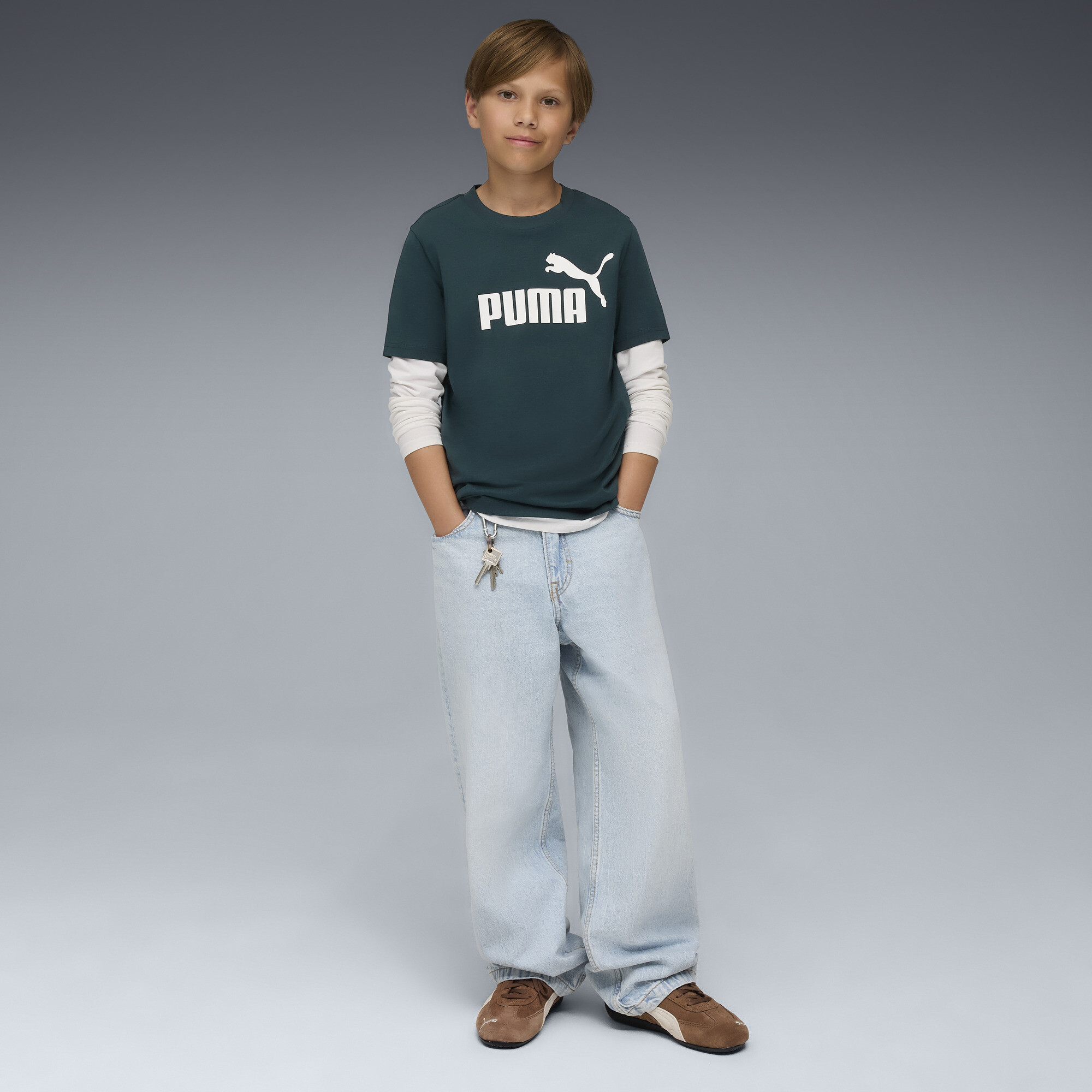 PUMA ESS No. 1-logo T-shirt voor Heren, Groen, Maat 13-14Y thumbnail 2