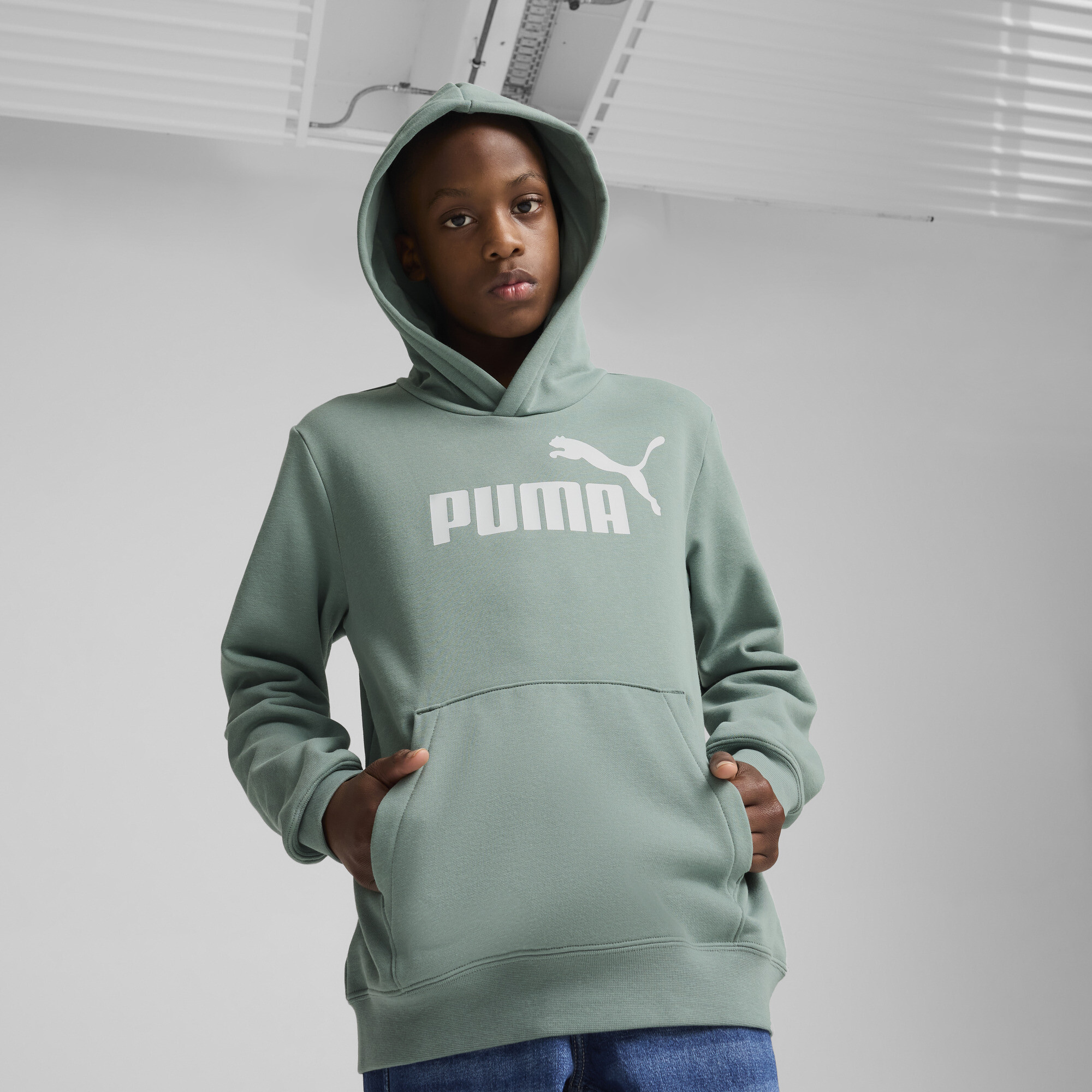 Puma ESS No. 1 Logo Fleece-Hoodie Teenager Für Herren Für Damen Für Kinder | Mit Logo Print | Green Moon | Größe: 13-14Y