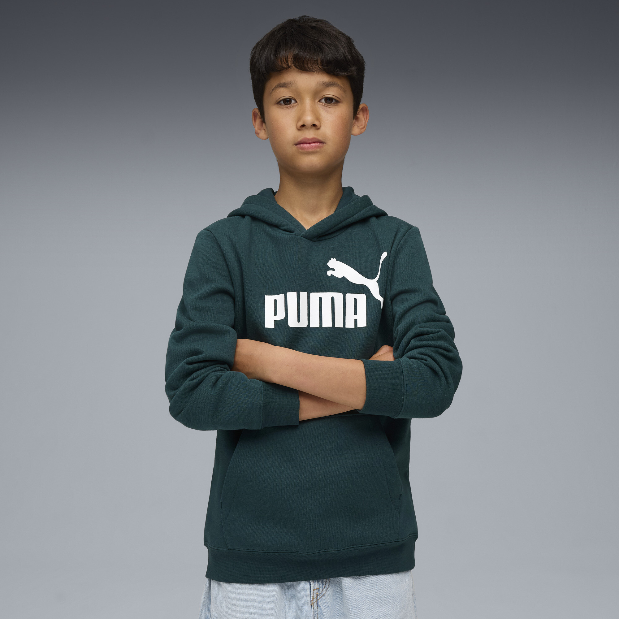 PUMA Essentials Big Kids' Fleece Hoodie in Green, Size S