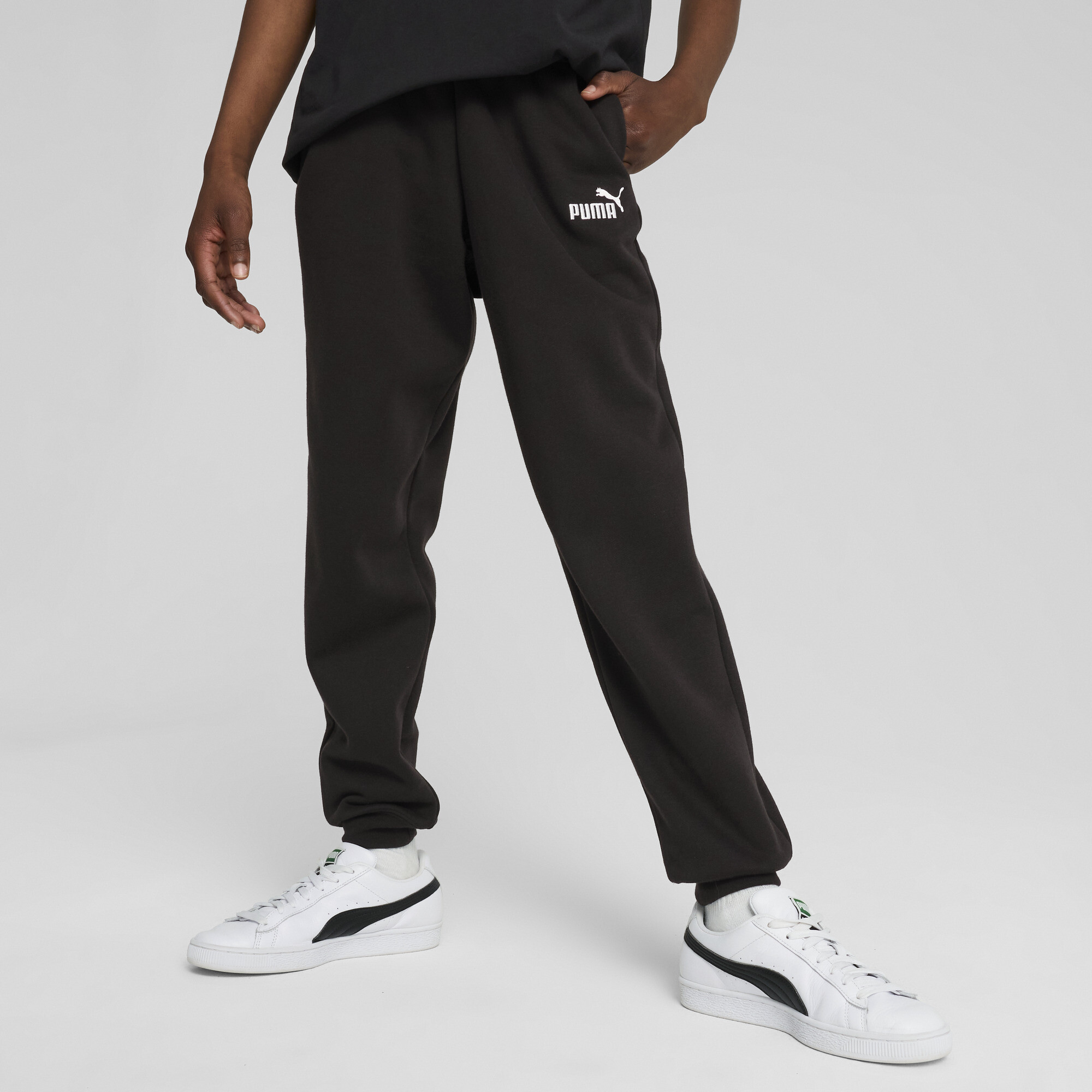 PUMA ESS No. 1-logo fleece sweatpant voor Heren, Zwart, Maat 15-16Y thumbnail 4