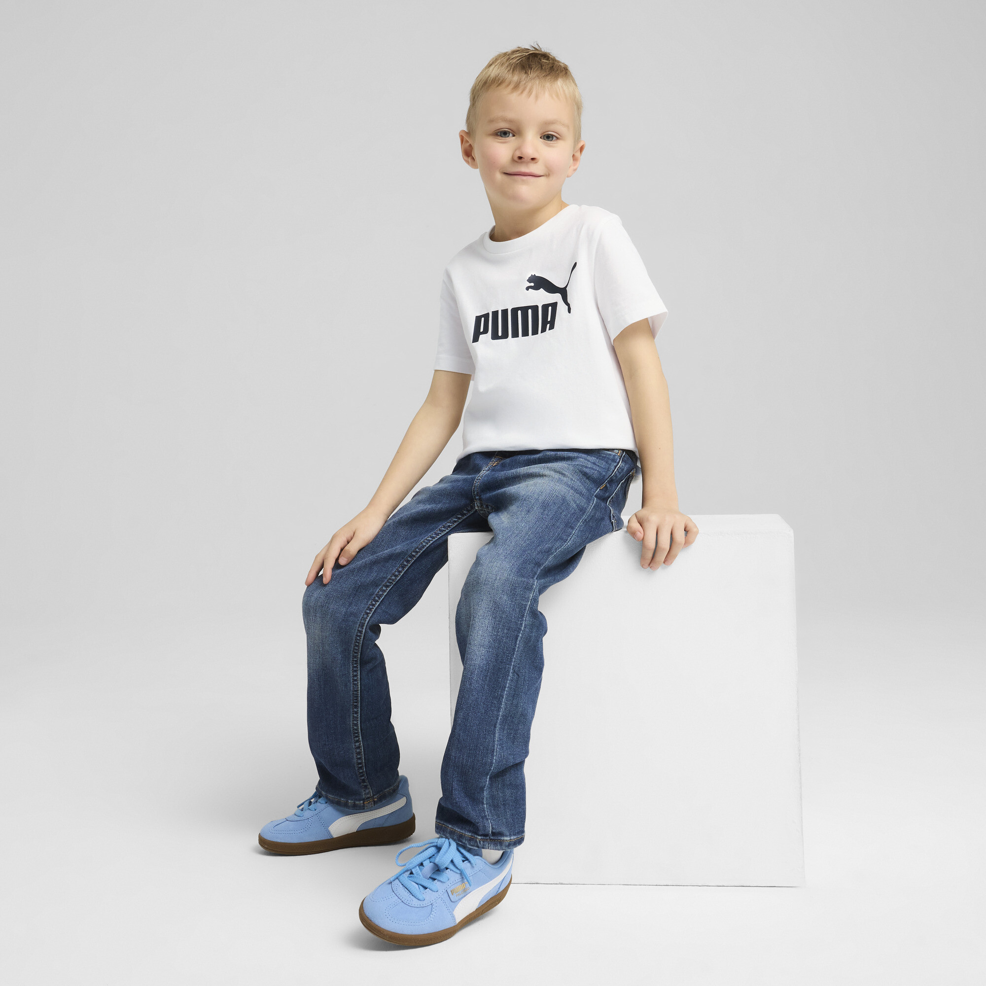 PUMA ESS No. 1-logo T-shirt voor Heren, Wit, Maat 6-7Y thumbnail 4