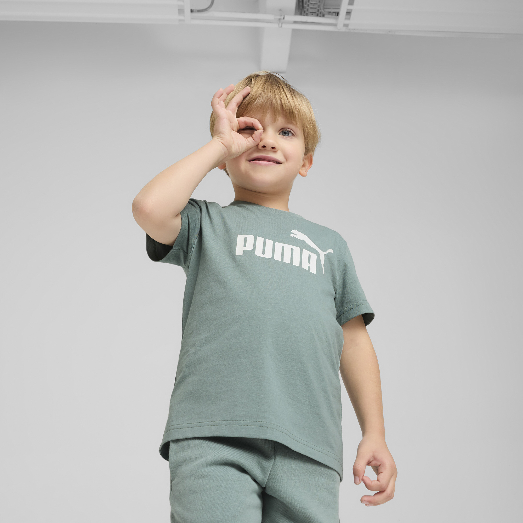 Puma ESS No. 1 Logo T-Shirt Kinder | Mit Plain | Green Moon | Größe: 4-5Y