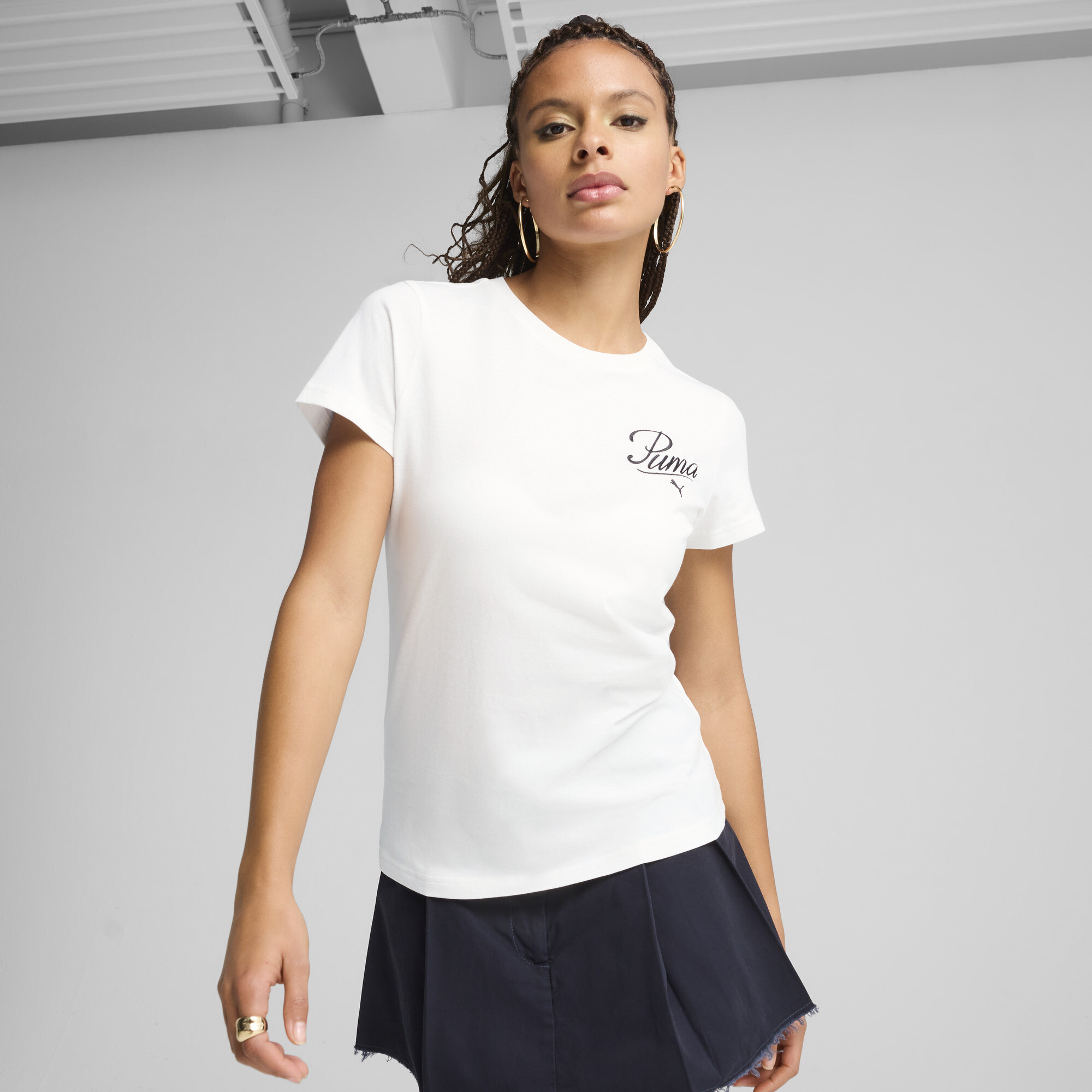 Puma ESS SCRIPT T-Shirt Damen | Mit Print | White | Größe: XXS