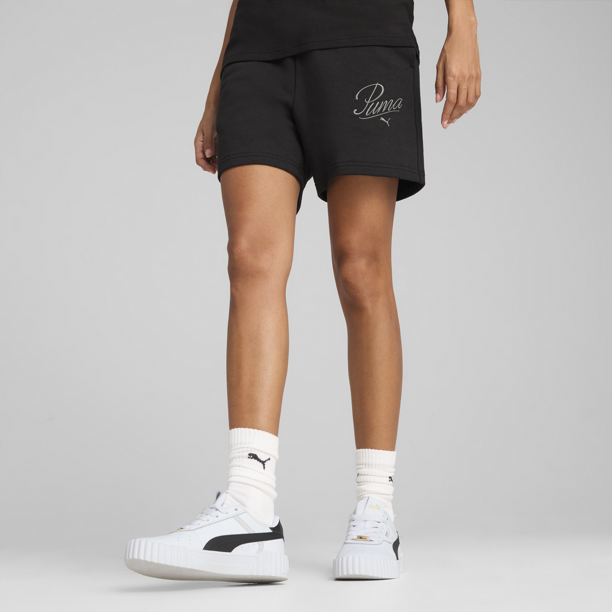 Puma ESS SCRIPT 5" Hochgeschnittene Shorts Damen | Mit Print | Black | Größe: S