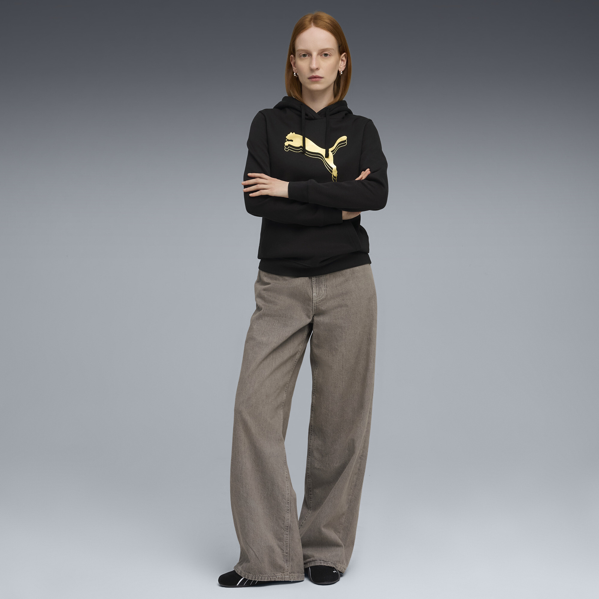 PUMA ESS Metallic hoodie voor Dames, Zwart/Goud, Maat 3XL thumbnail 4