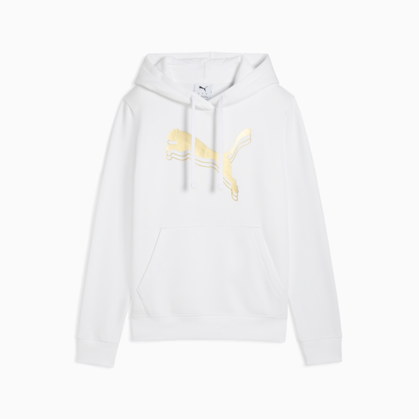 ESS METALLIC Hoodie Women, PUMA White-metallic gold, large-MEX