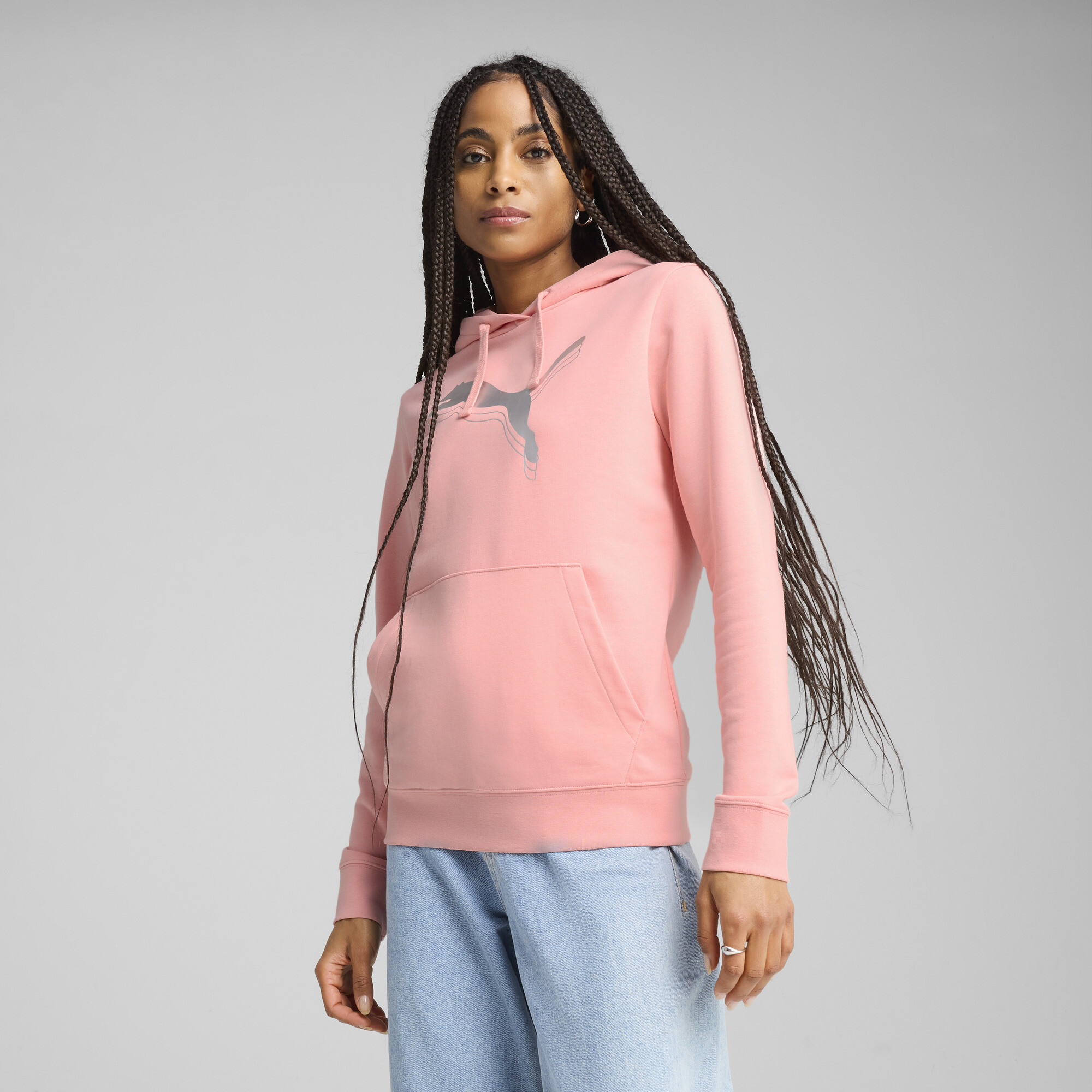 Puma ESS METALLIC Hoodie Damen | Mit Logo Print | Pink Fruit/Metallic Silver | Größe: S