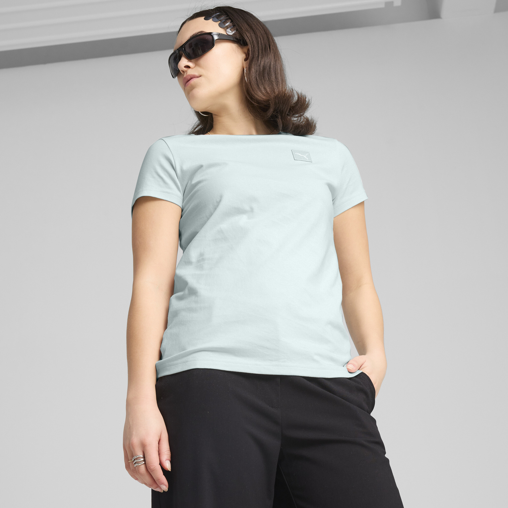 Puma ESS ELEVATED T-Shirt Damen | Mit Plain | Peaceful Blue | Größe: L