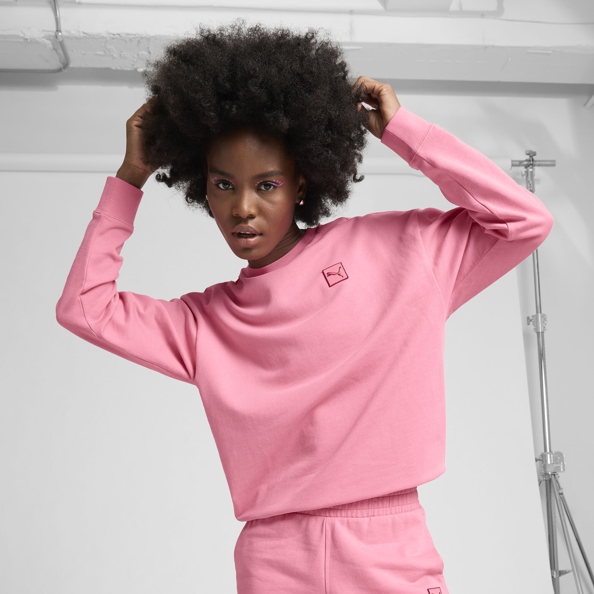 Shop Puma Essentials Elevated Women's Comfort Crew Sweatshirt In Pink