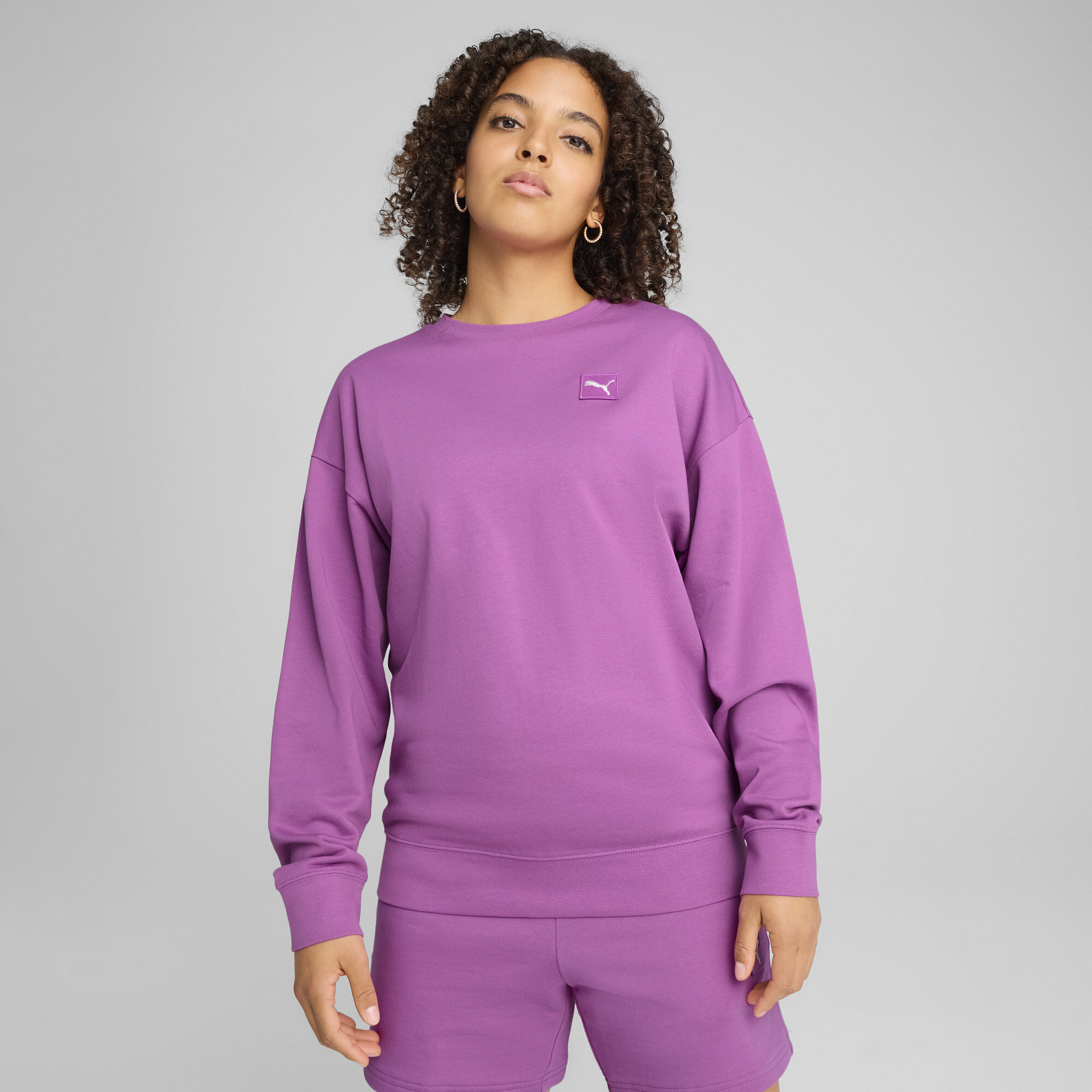 Puma Better Classics Relaxed Crew Tr Woman Sweatshirt Purple Size L Cotton In Purple