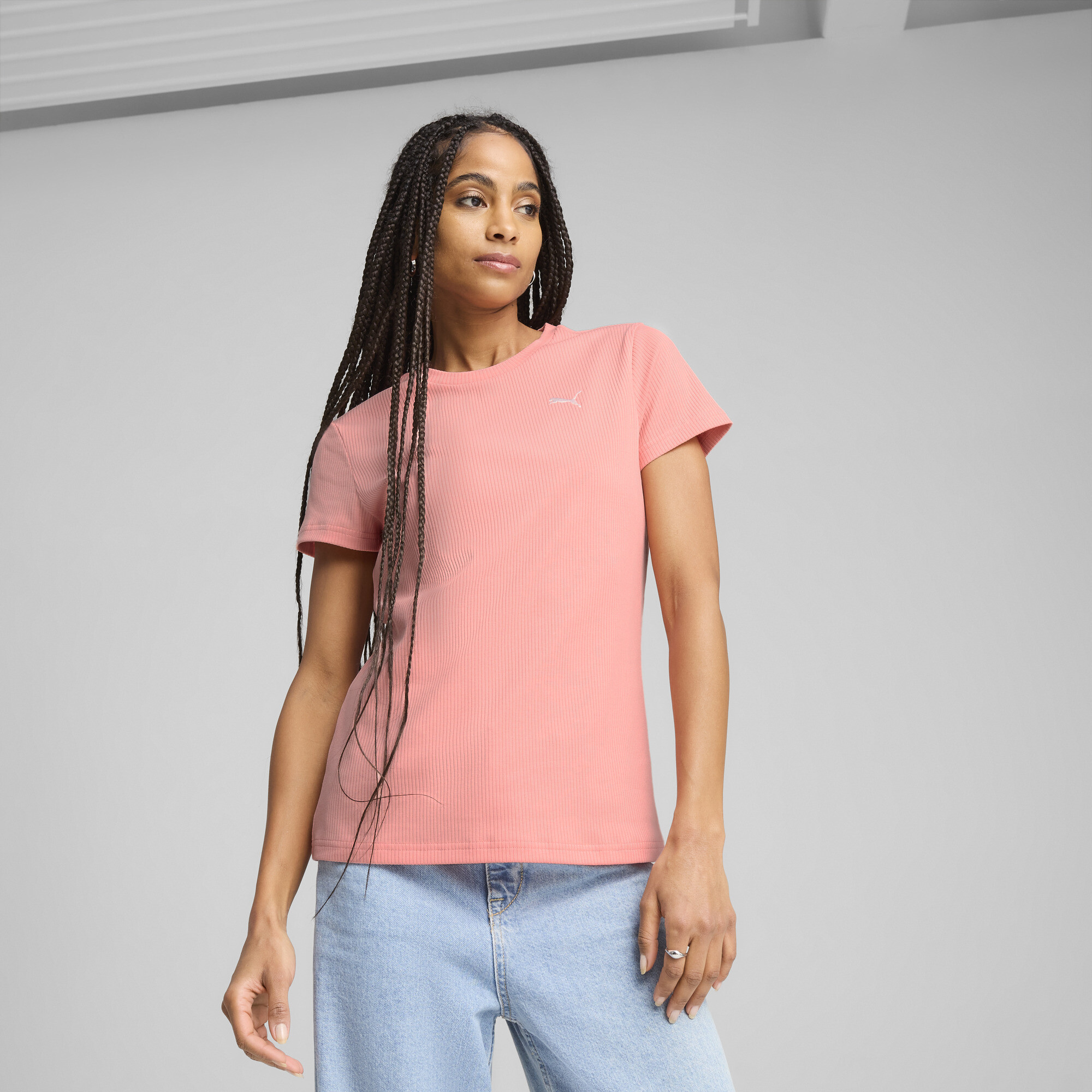 Puma ESS ELEVATED Geripptes T-Shirt Damen | Mit Plain | Pink Fruit | Größe: XS