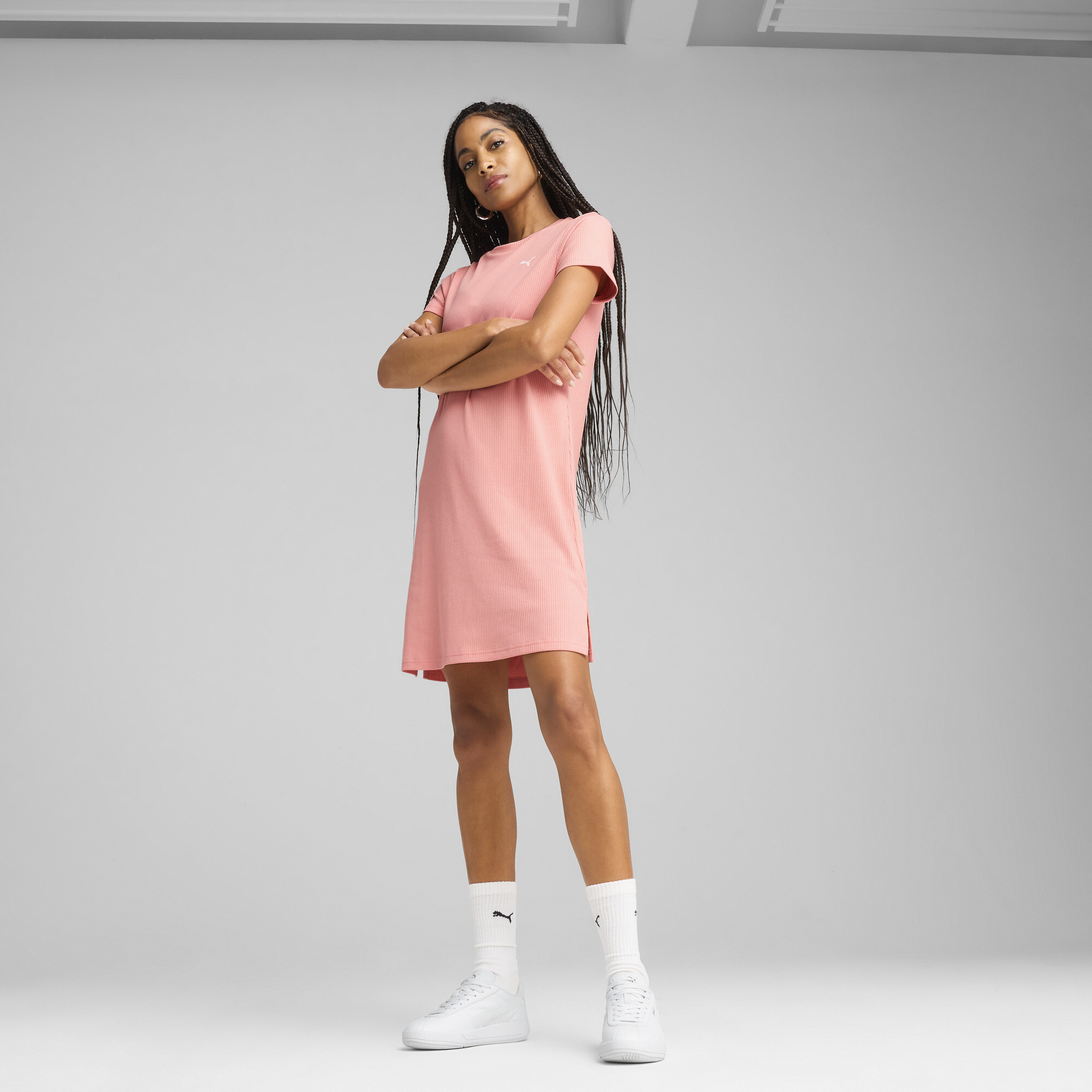 Puma ESS ELEVATED Geripptes Bodycon-Kleid Damen | Mit Plain | Pink Fruit | Größe: S