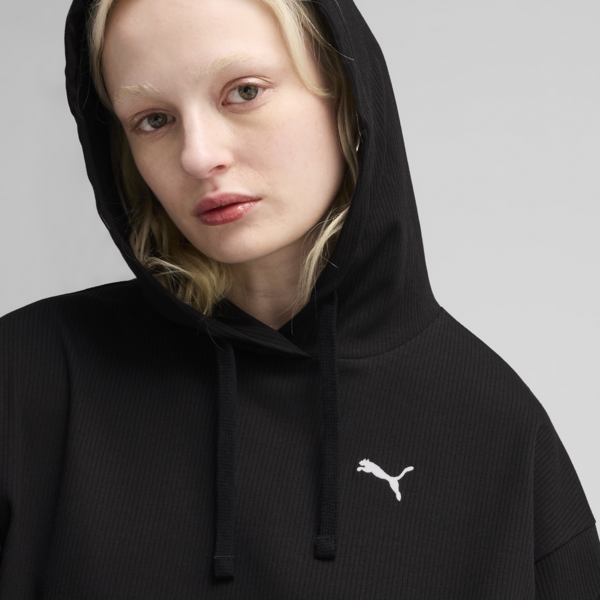 ESS ELEVATED Comfort Rib Hoodie Women, PUMA Black, large-ZAF