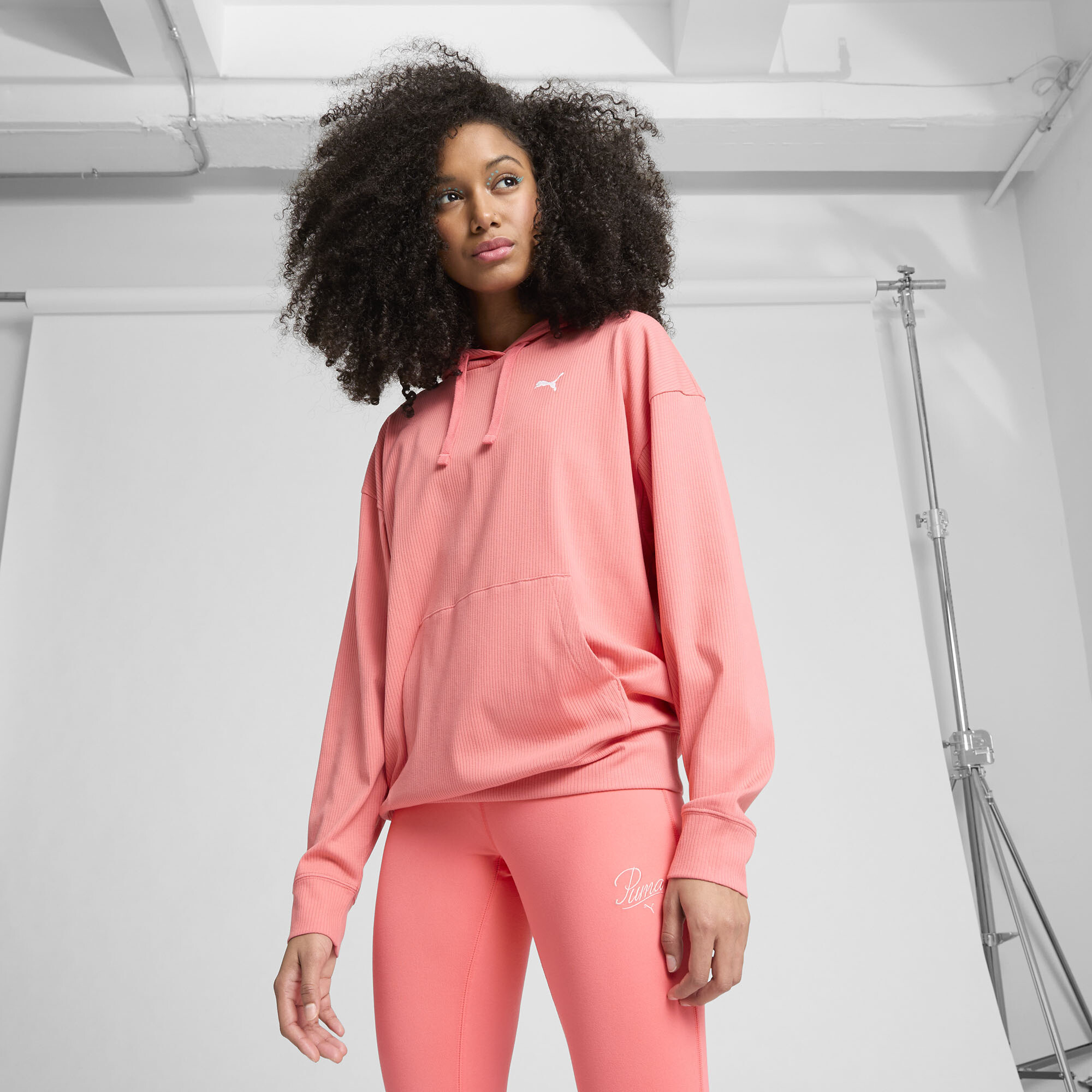 PUMA Elevated Essentials Women's Ribbed Hoodie in Red, Size S