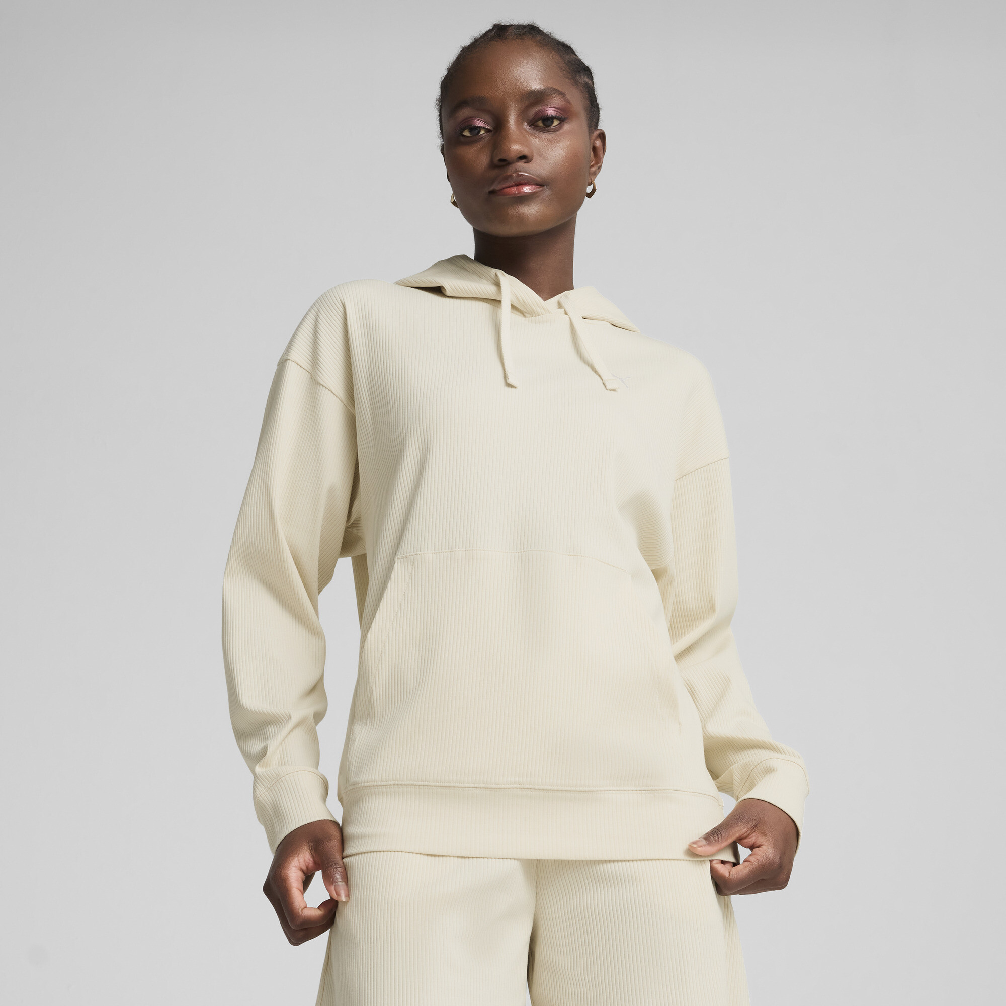 Puma ESS ELEVATED Bequemer gerippter Hoodie Damen | Mit Plain | Alpine Snow | Größe: M