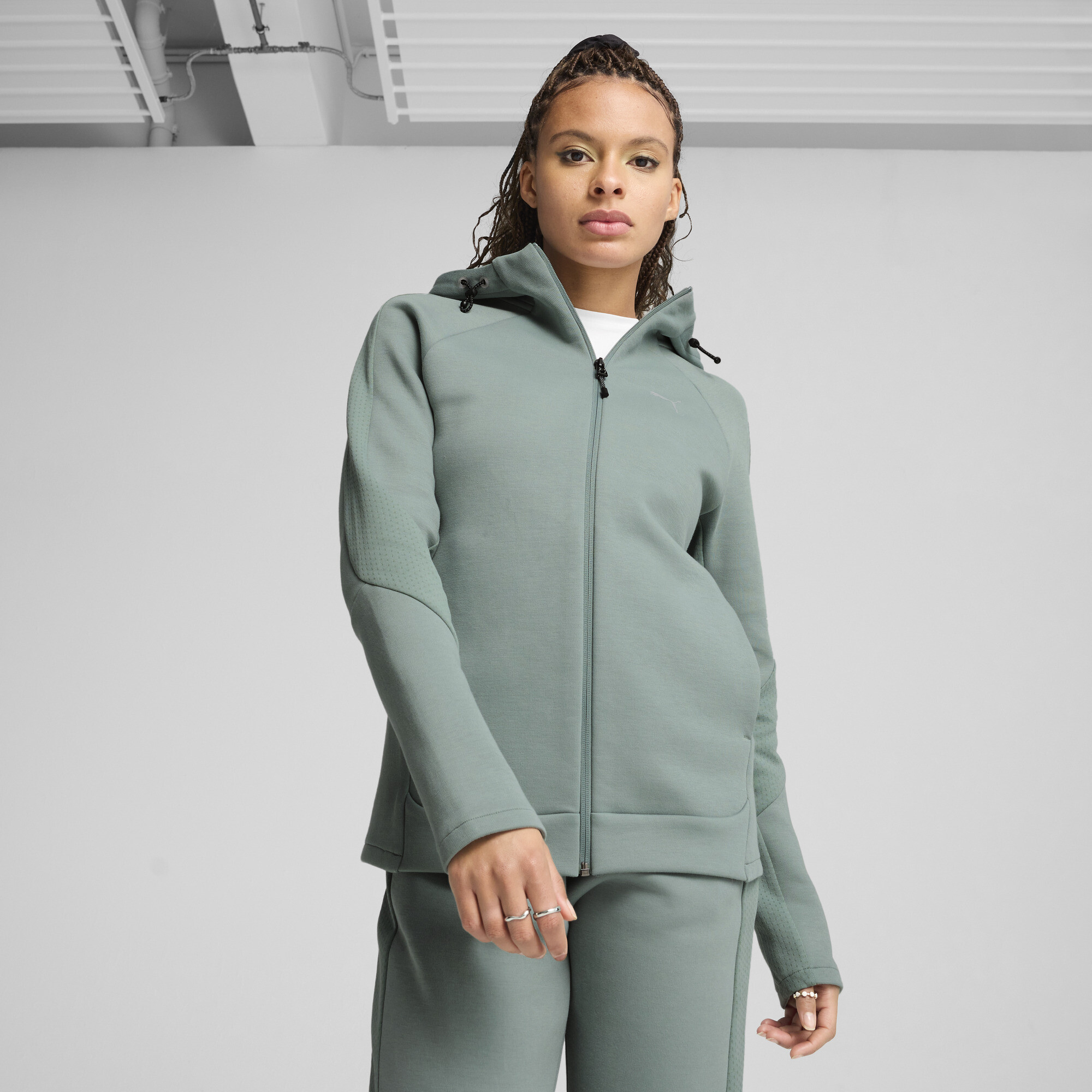 Puma evoStripe Kapuzenjacke Damen | Mit Plain | Green Moon | Größe: XS