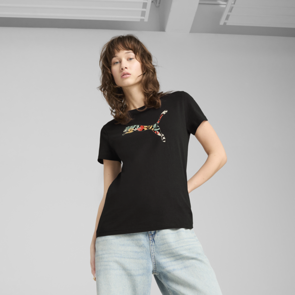 Playera Graphics Floral Cat Logo para mujer, PUMA Black, large-MEX