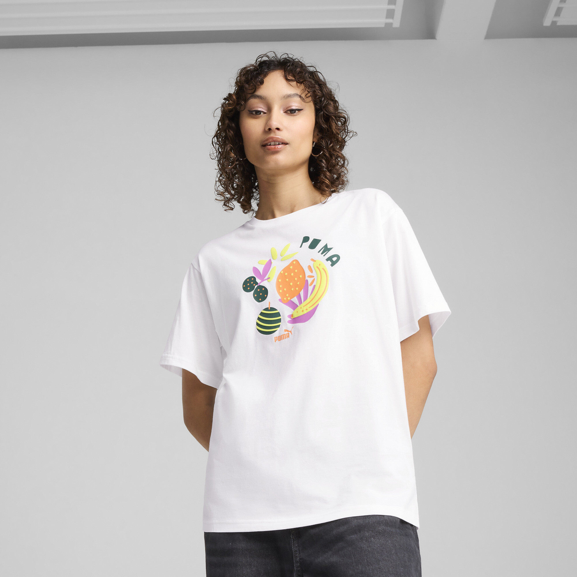 Puma GRAPHICS Relaxed Fruity T-Shirt Damen | Mit Print | White | Größe: L