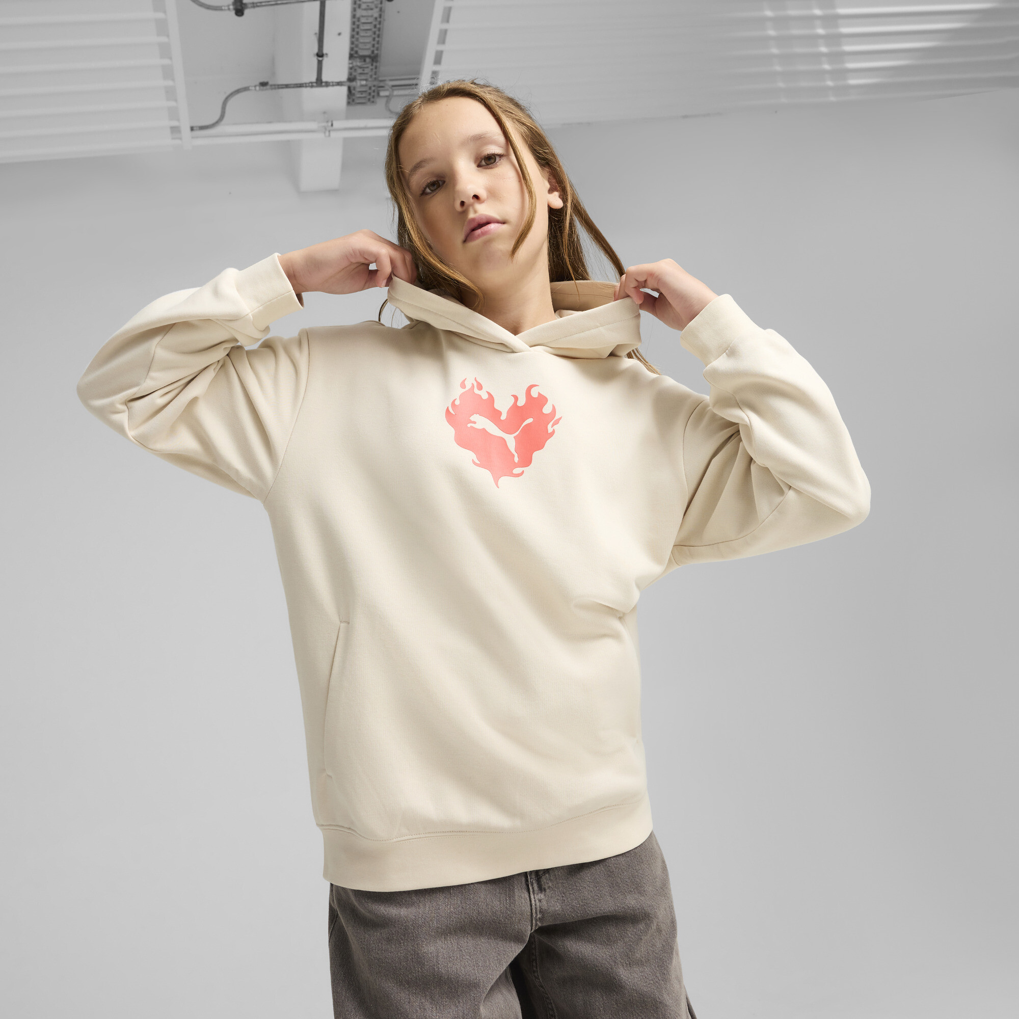 Puma Flaming Love Hoodie Teenager Für Damen Für Kinder | Mit Print | Alpine Snow | Größe: 11-12Y