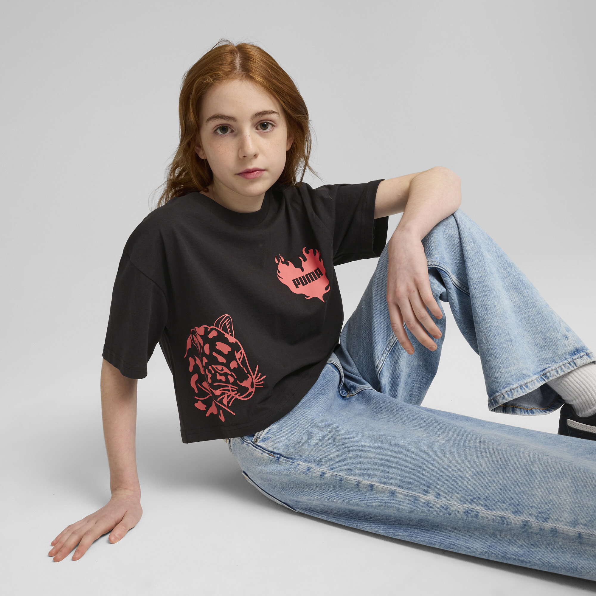 Puma Essentials Graphic Kurzes T-Shirt Teenager Für Damen Für Kinder | Mit Print | Black | Größe: 11-12Y