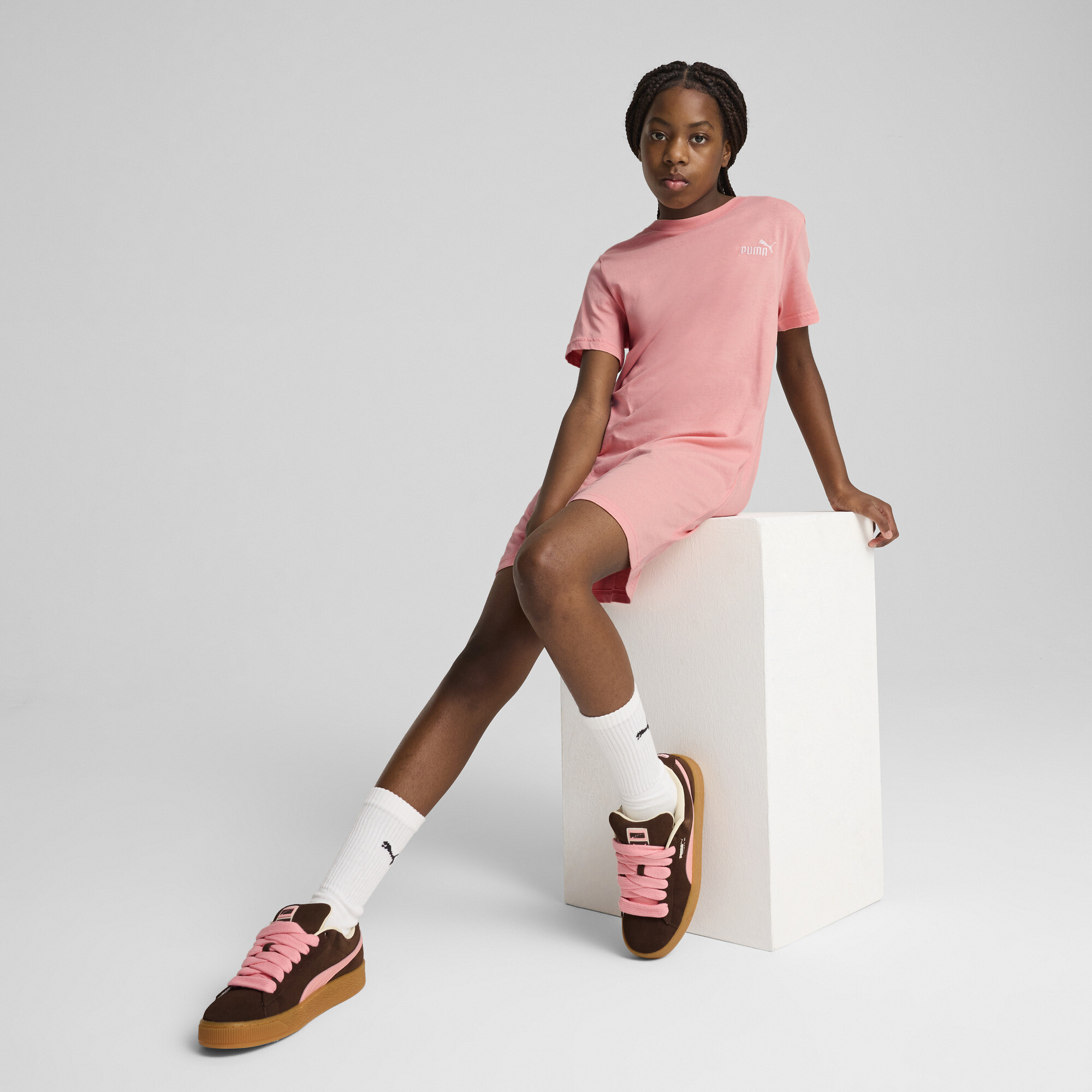Essentials No. 1-logo jurk met korte mouwen voor Dames, Roze, Maat 9-10Y | PUMA