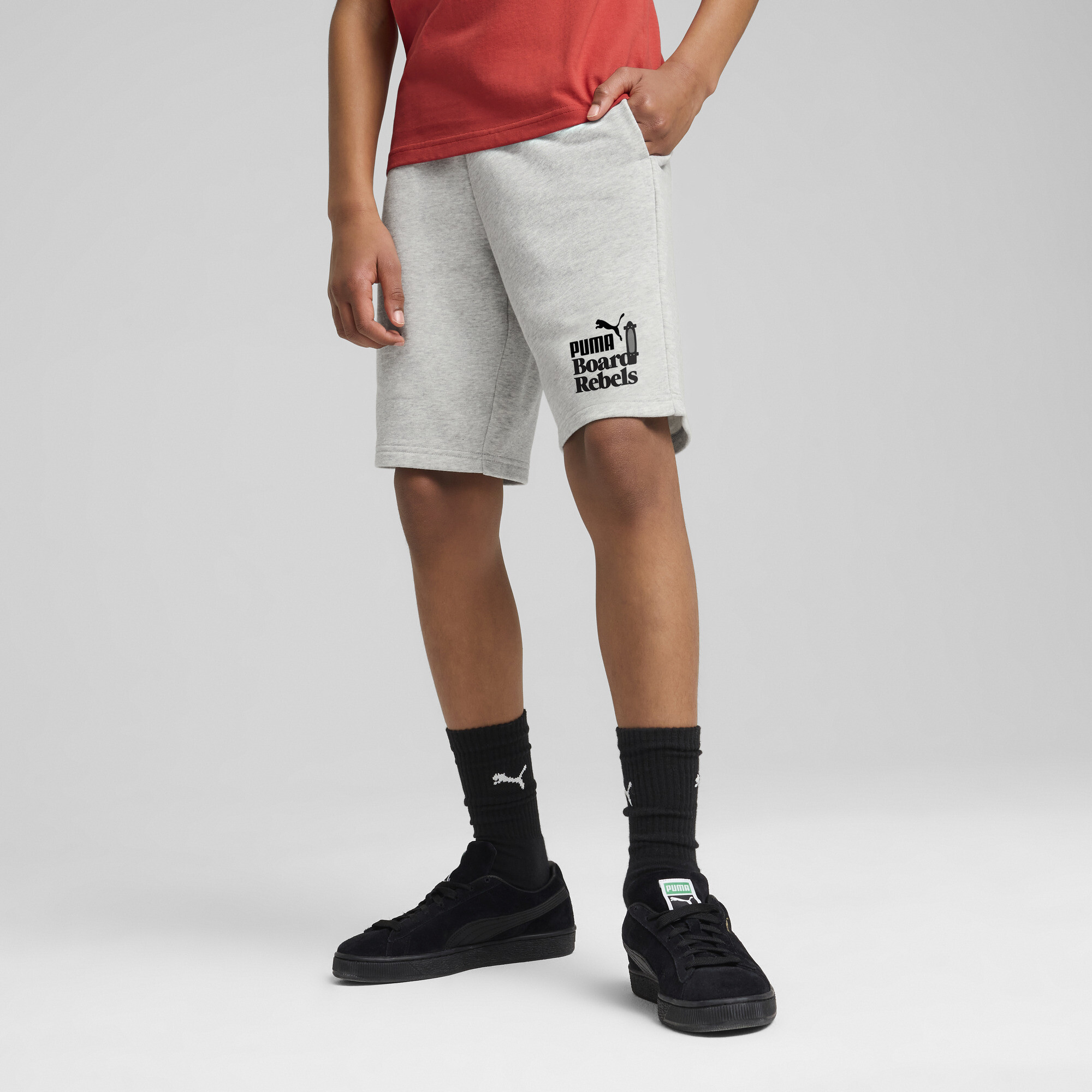 Puma Mid 90s Lang geschnittene Shorts Teenager Für Herren Für Damen Für Kinder | Mit Print | Light Gray Heather | Größe:...