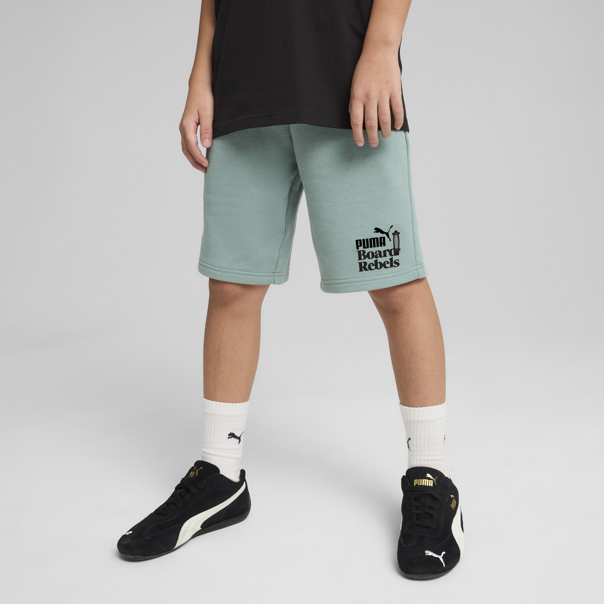 Puma Mid 90s Lang geschnittene Shorts Teenager Für Herren Für Damen Für Kinder | Mit Print | Green Moon | Größe: 11-12Y