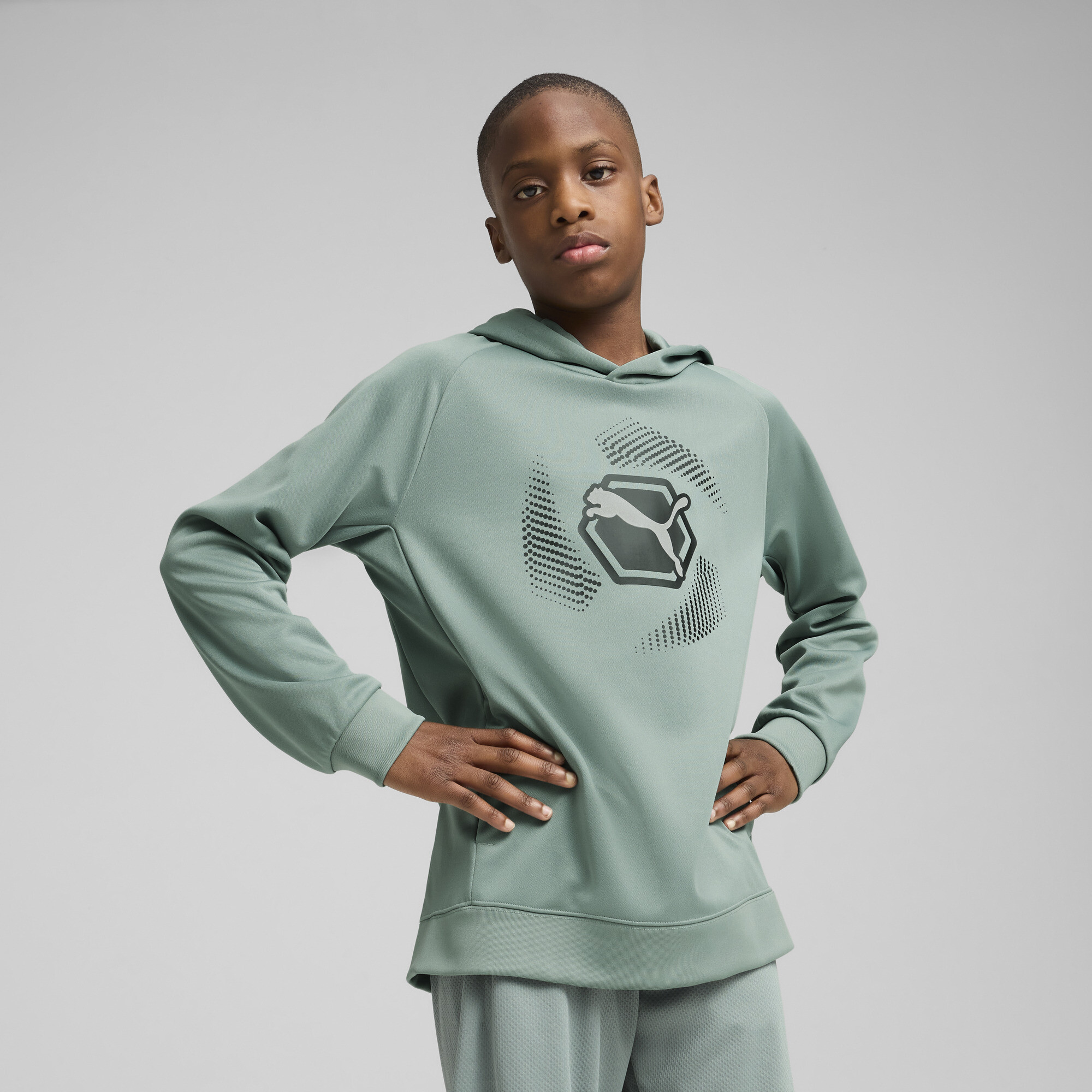 Puma Active Sports Graphic Poly Hoodie Teenager Für Herren Für Damen Für Kinder | Mit Print | Green Moon | Größe: 11-12Y