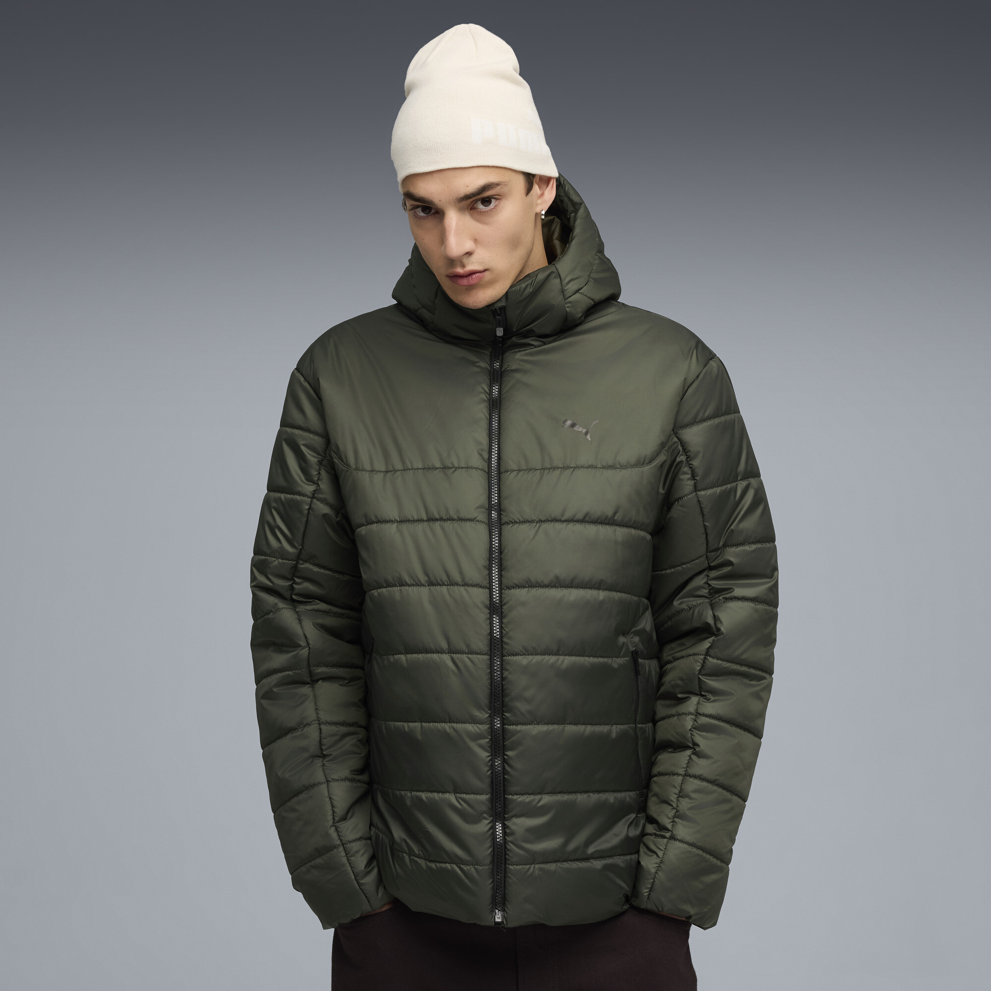 Puma Ess Hooded Padded Jacket Men In Green