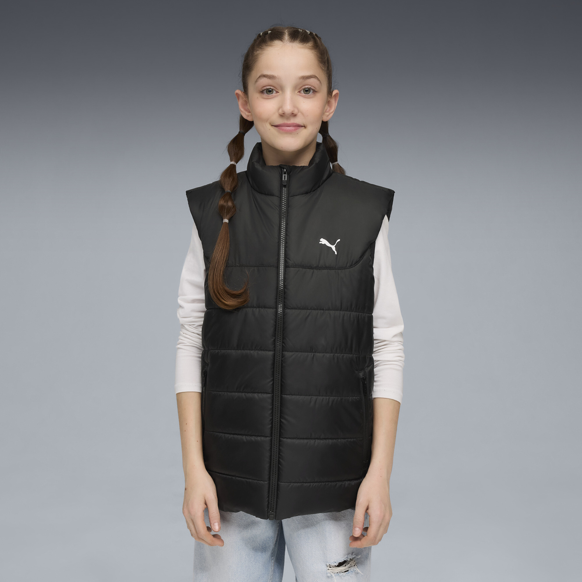 PUMA Młodzieżowy ocieplany bezrękawnik Essentials, Odzież, Czarny, 5-6Y