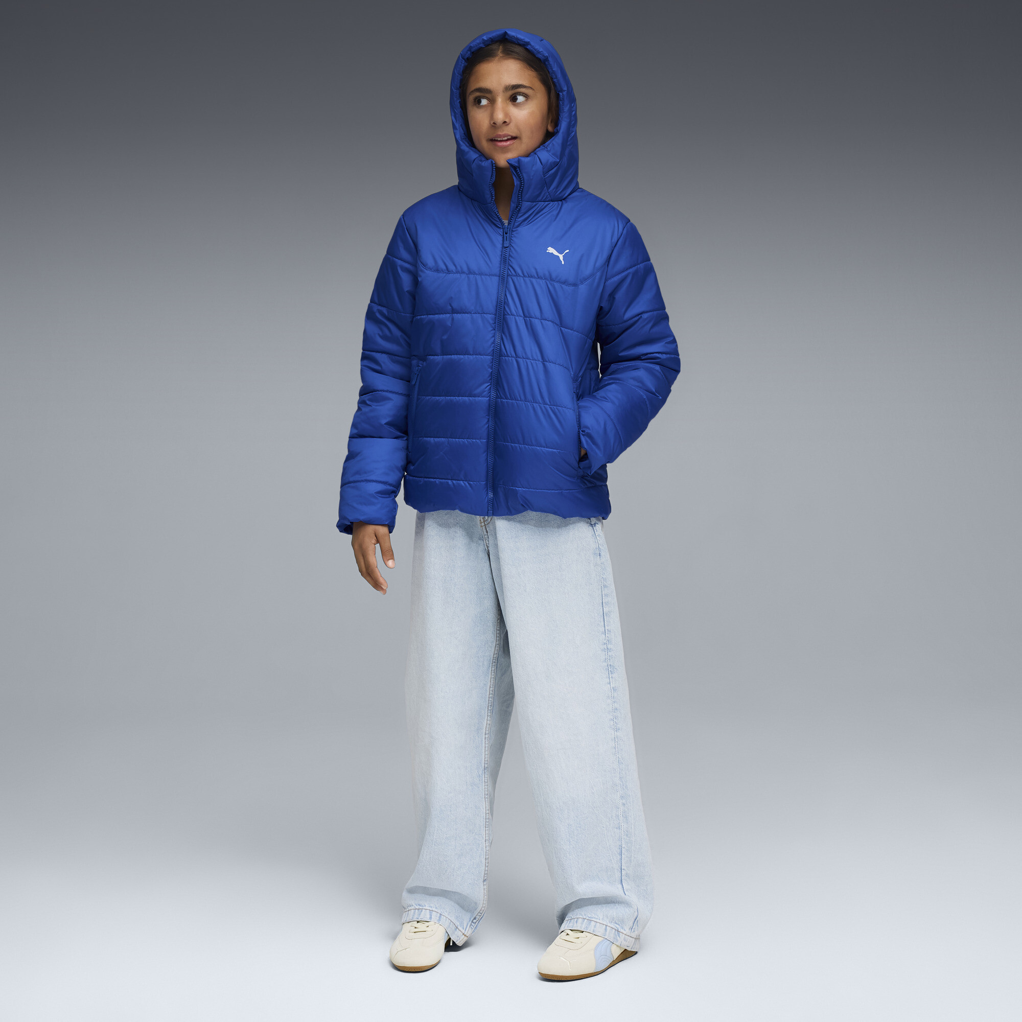 PUMA Essentials gewatteerd jack met capuchon, Blauw, Maat 11-12Y thumbnail 5