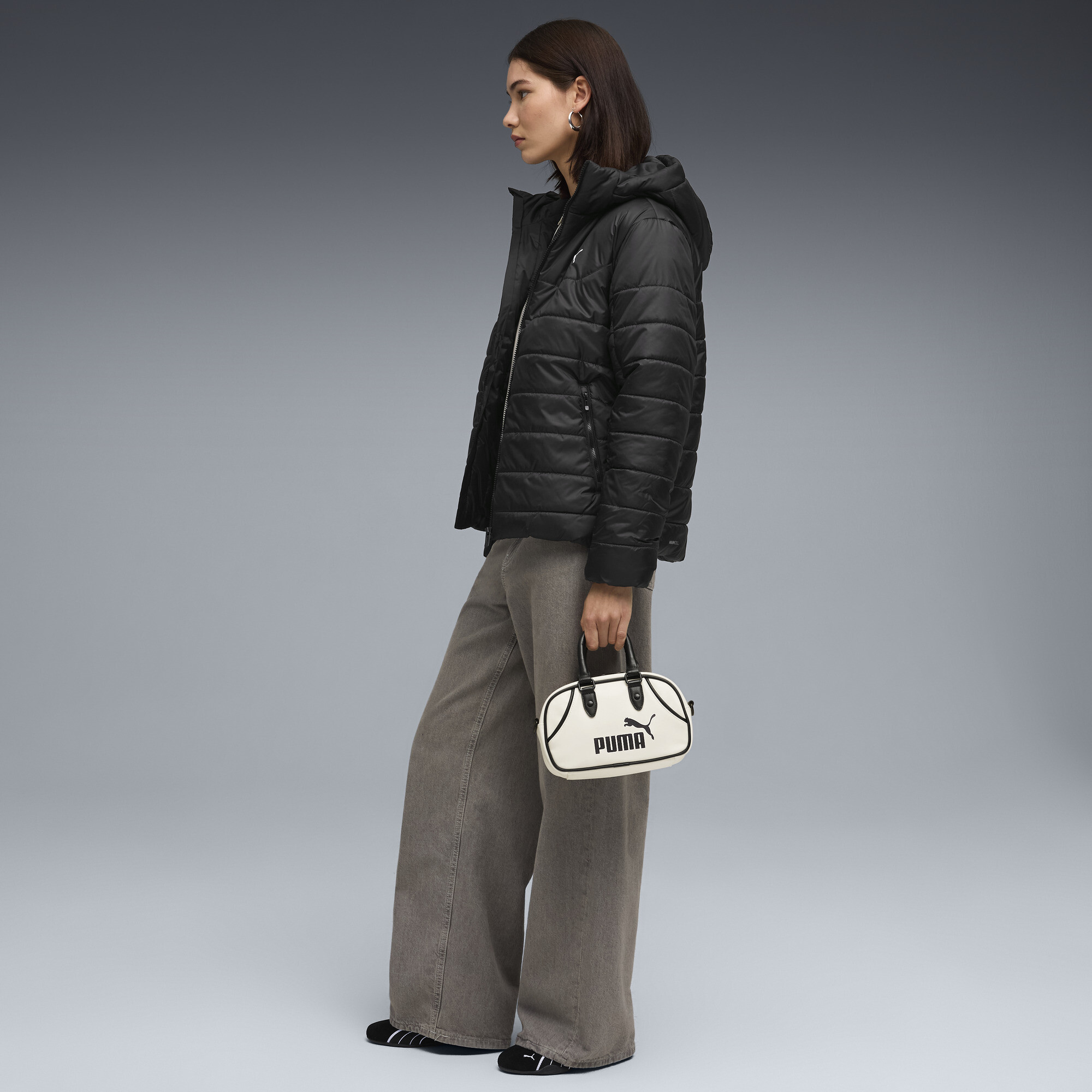 PUMA Essentials gewatteerd jack met capuchon voor Dames, Zwart, Maat S thumbnail 4