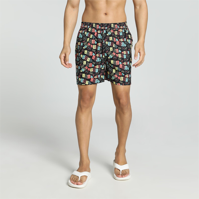 Men's PUMA Printed Woven Boxers With Side Pocket-Pack Of 1 in Black/Pink/Yellow size S
