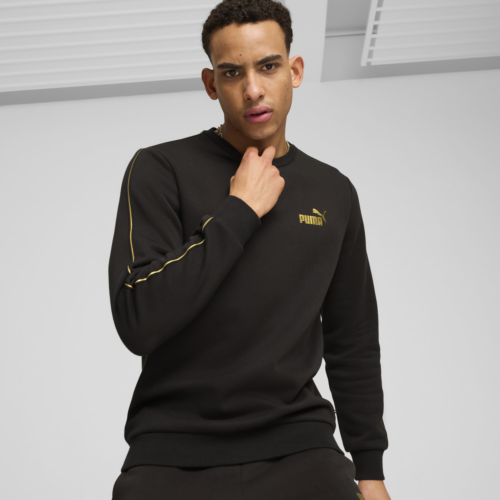 Men's Puma ESS TAPE MINIMAL GOLD Crew, Black, Size XXL, Clothing