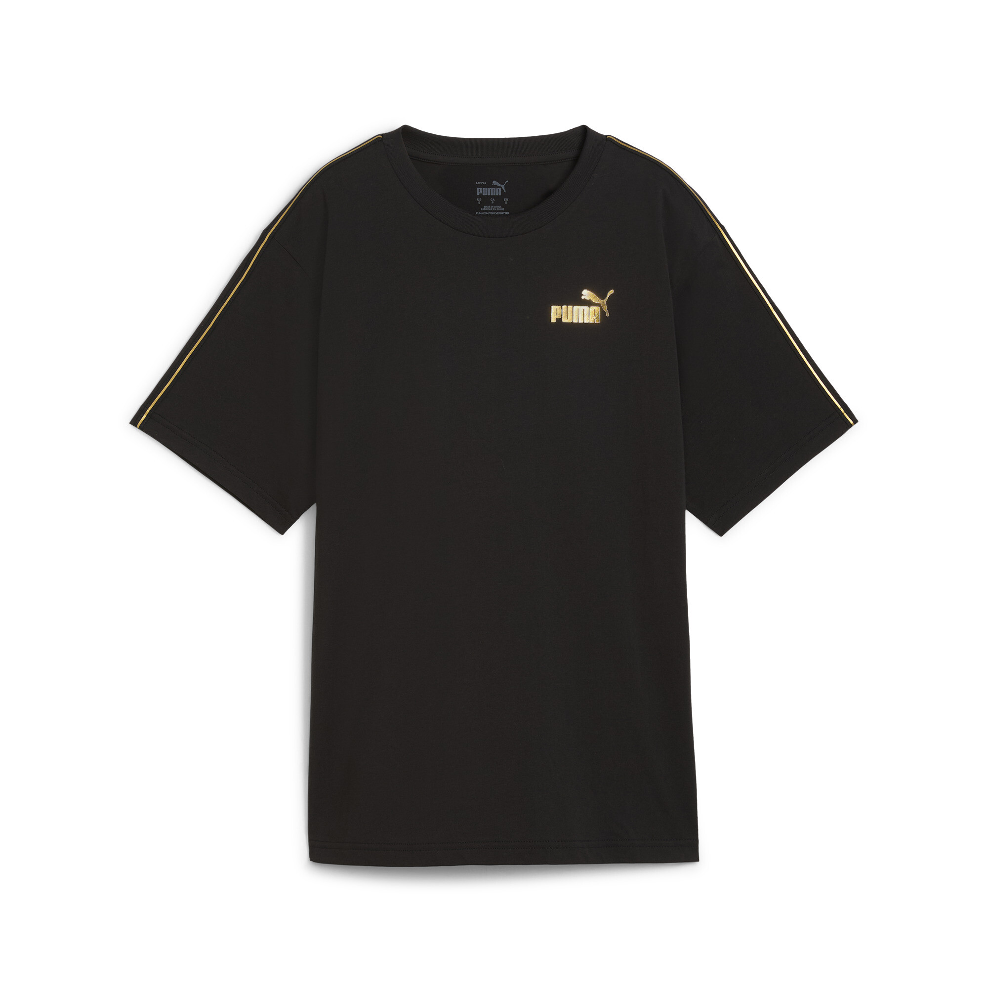 Women's Puma ESS TAPE MINIMAL GOLD T-Shirt, Black, Size S, Clothing