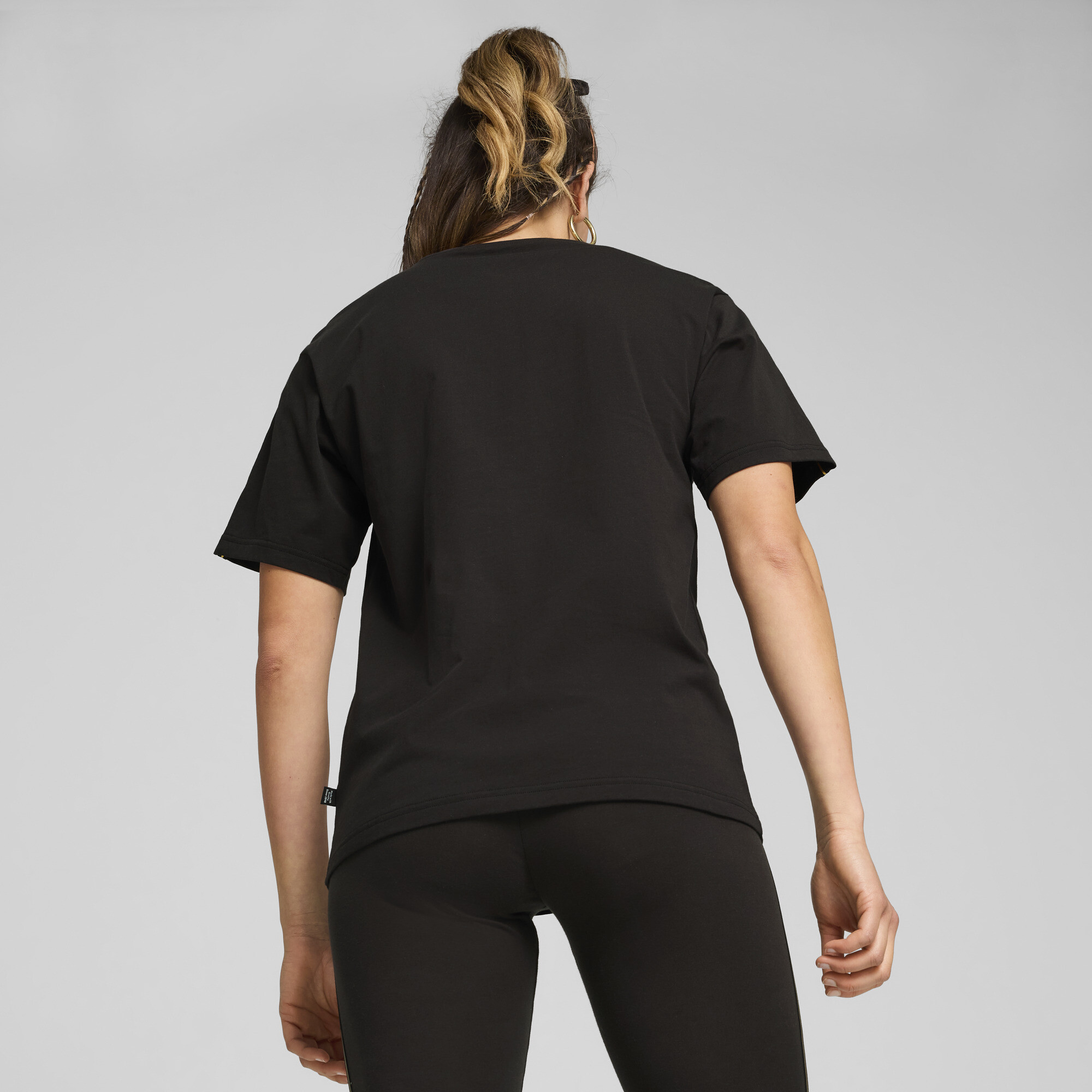 Women's Puma ESS TAPE MINIMAL GOLD T-Shirt, Black, Size S, Clothing