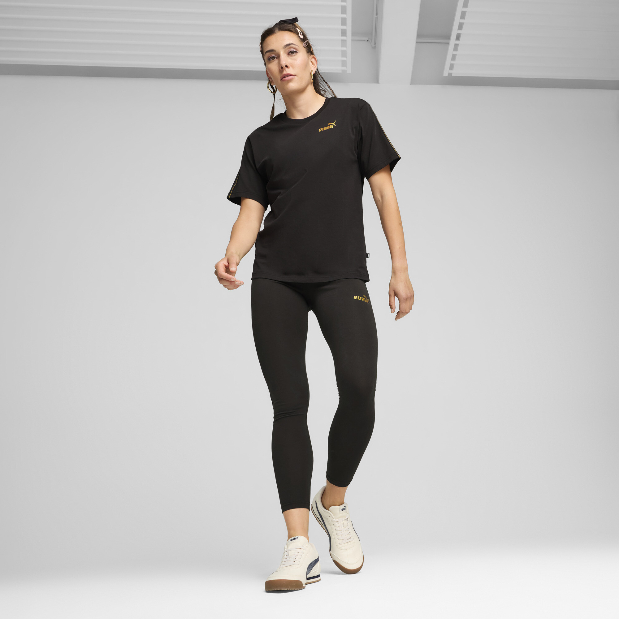 Women's Puma ESS TAPE MINIMAL GOLD T-Shirt, Black, Size S, Clothing