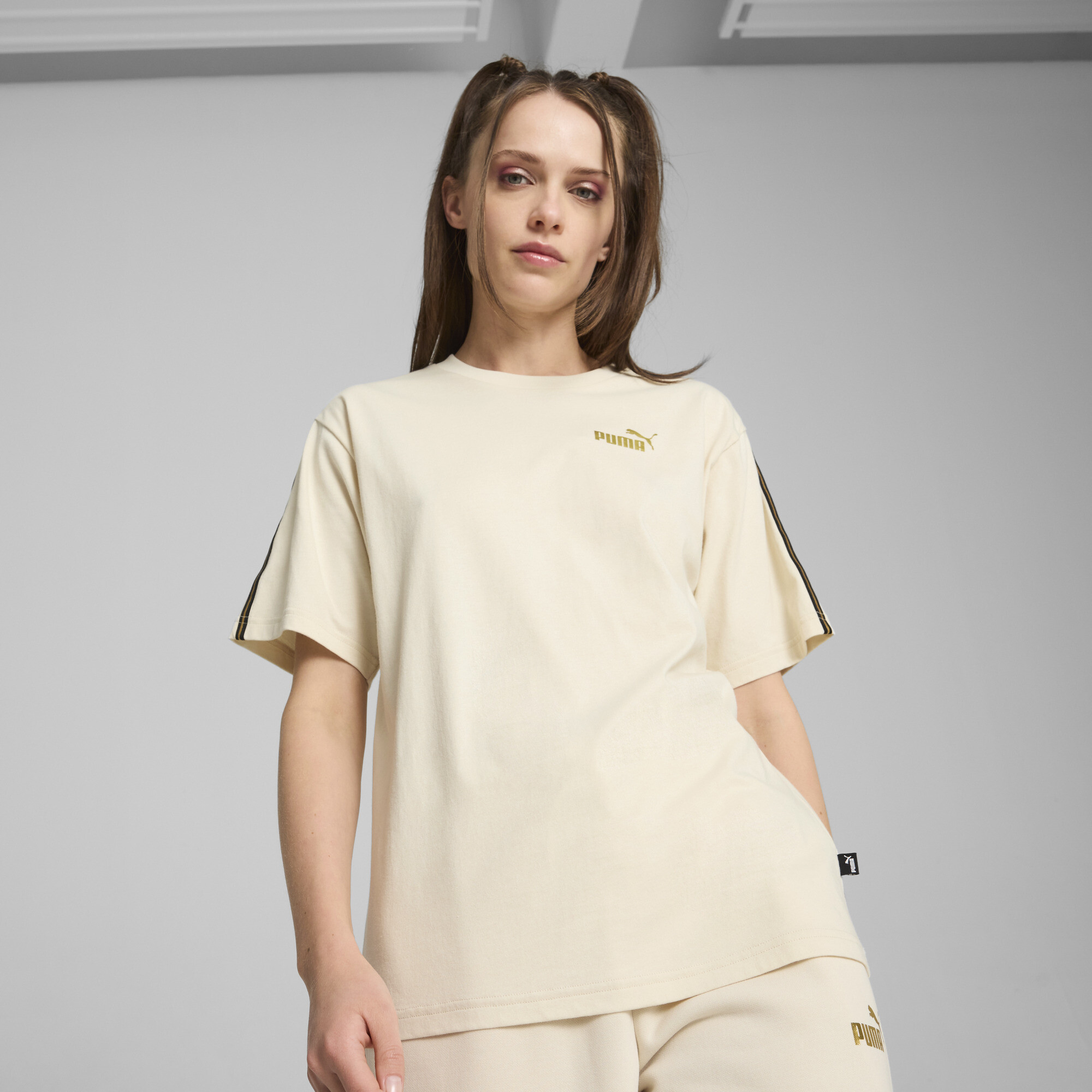 Puma ESS TAPE MINIMAL GOLD T-Shirt Damen | Mit Plain | Alpine Snow | Größe: XS