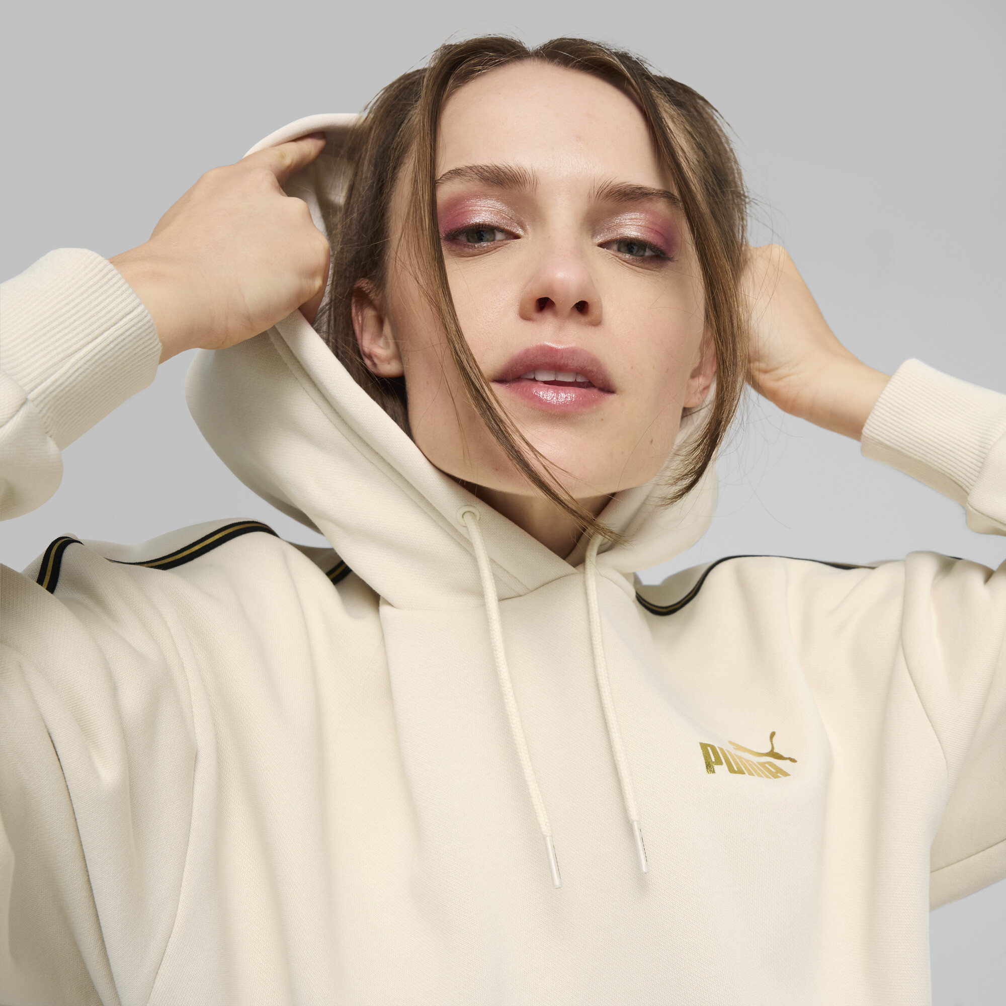 Women's Puma ESS TAPE MINIMAL GOLD Hoodie, White, Size S, Clothing