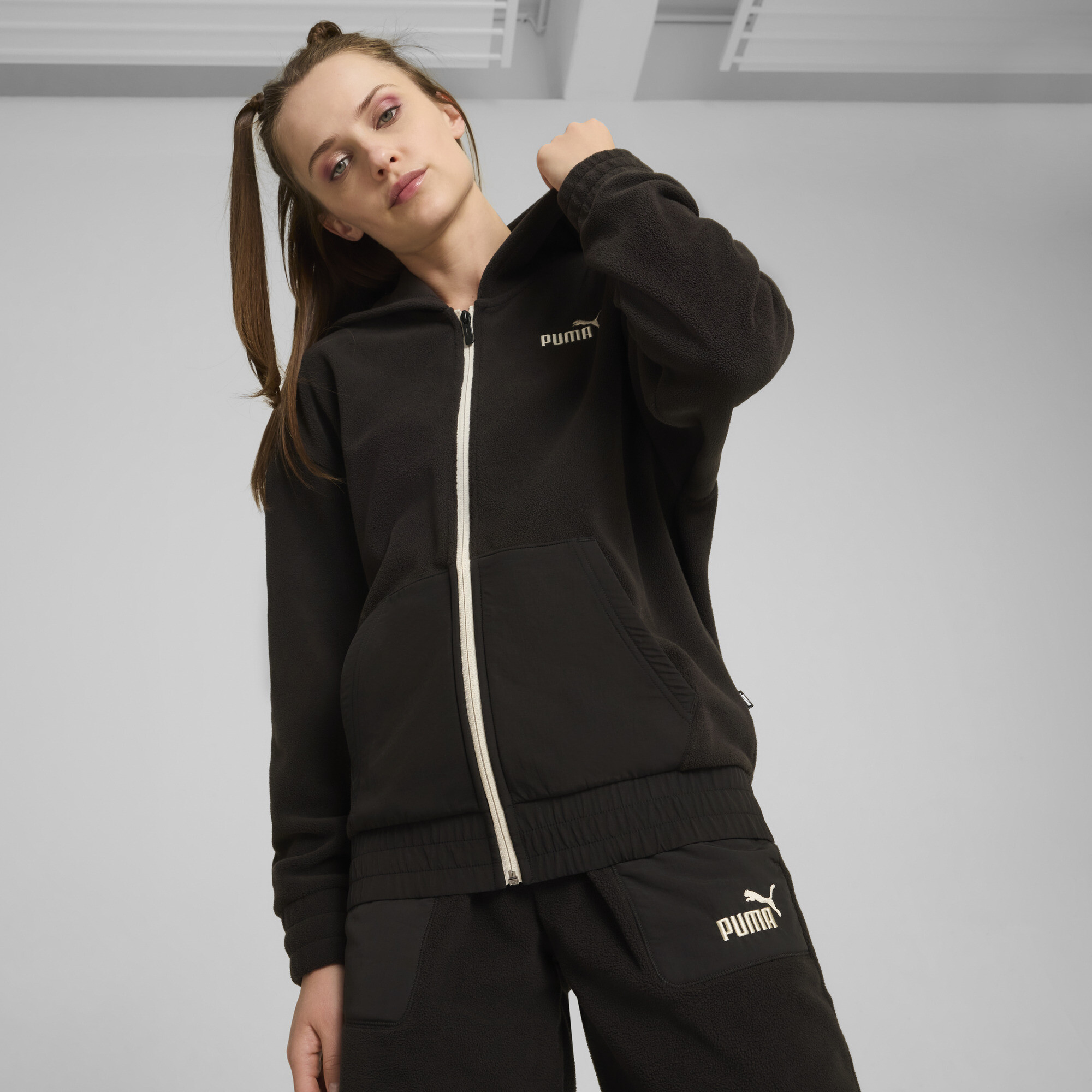 Puma ESS ELEVATED Hoodie mit durchgehendem Reißverschluss Für Damen | Mit Plain | Black | Größe: S