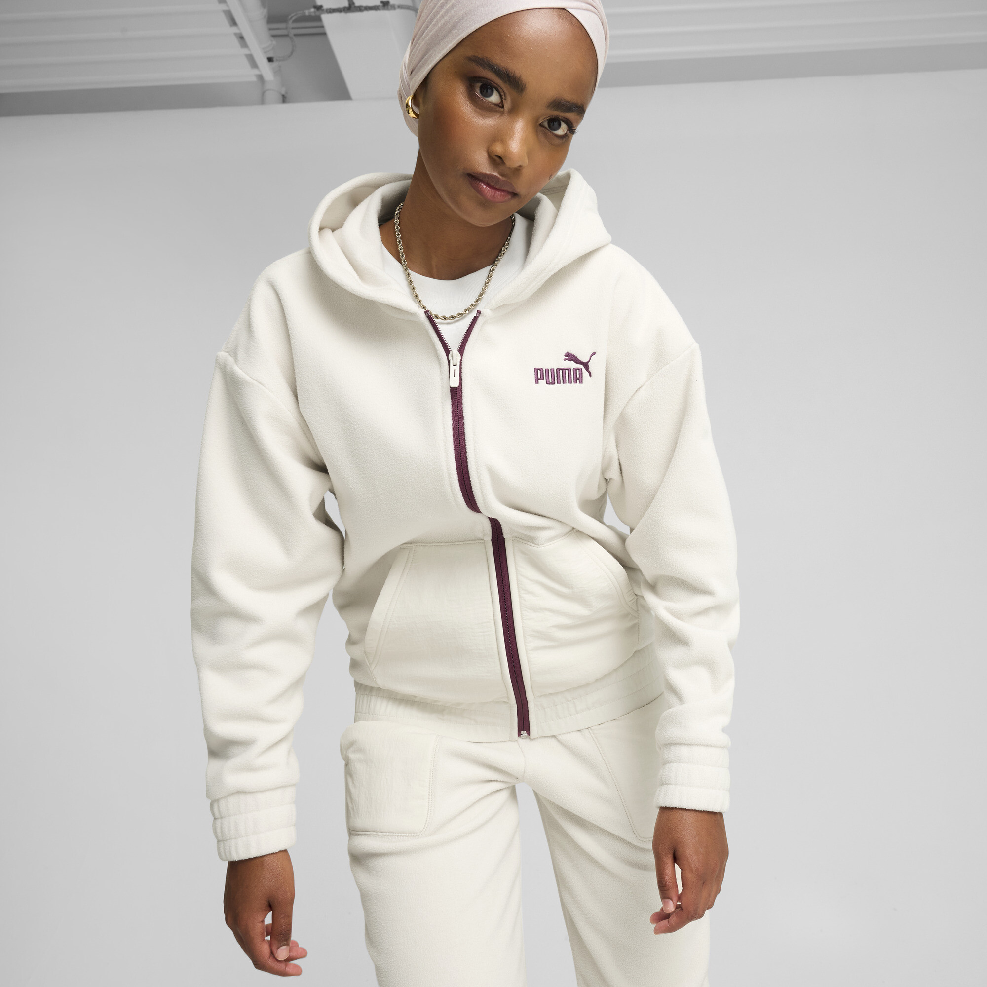 Women's Puma ESS ELEVATED Full-Zip Hoodie, White, Size L, Clothing